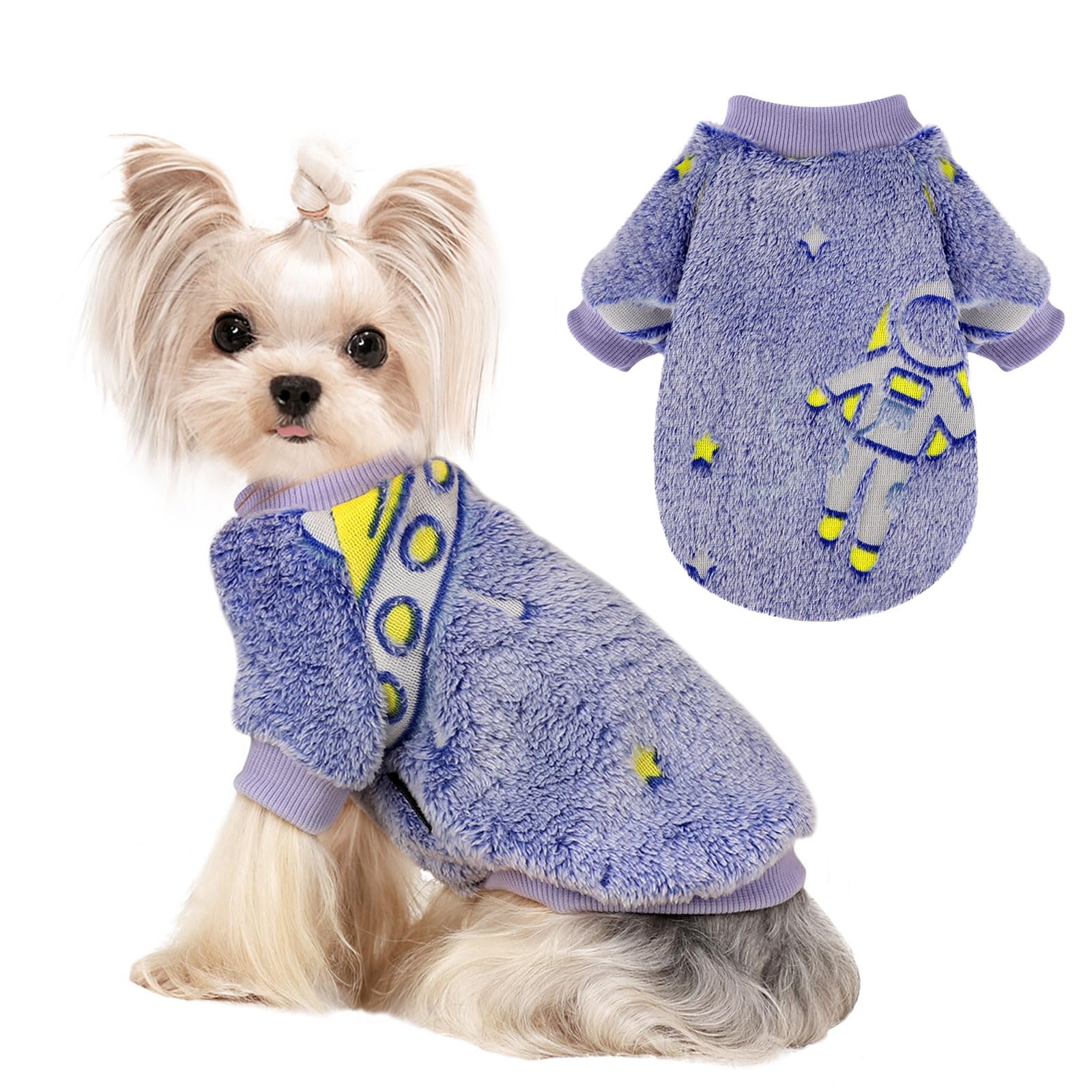Kosiyi Small Dog Sweater Night Glow Fleece Clothes For Girl Boy, Warm Pullover Sweatshirt, Winter Pet Coat Jacket Cat Costume, F