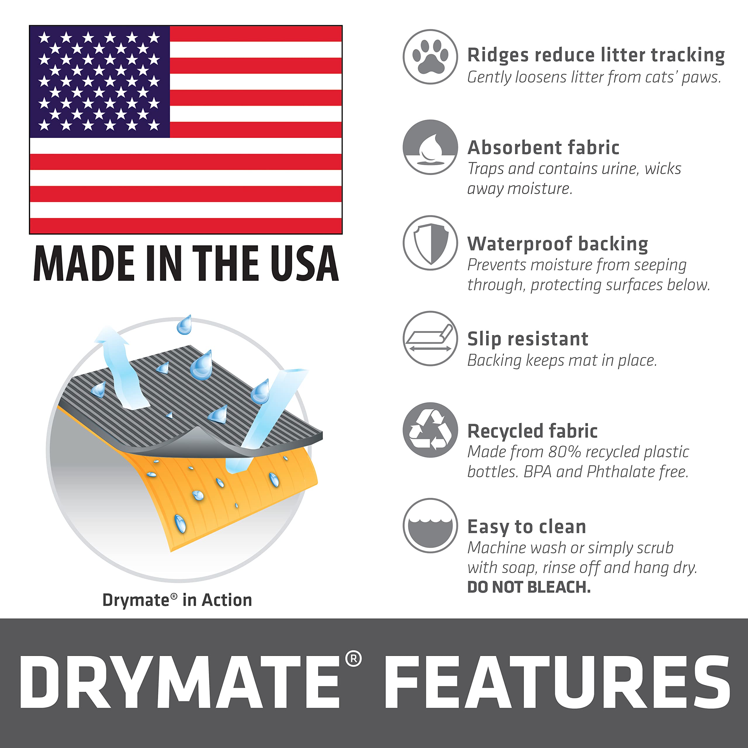 Drymate Corner Cat Litter Trapping Mat (Ridged Design), Traps Mess From Box, Protects Floors, Urine-Proof, Machine Washable, Soft On Kitty Paws, Absorbent, Waterproof (Usa Made, Recycled Content)