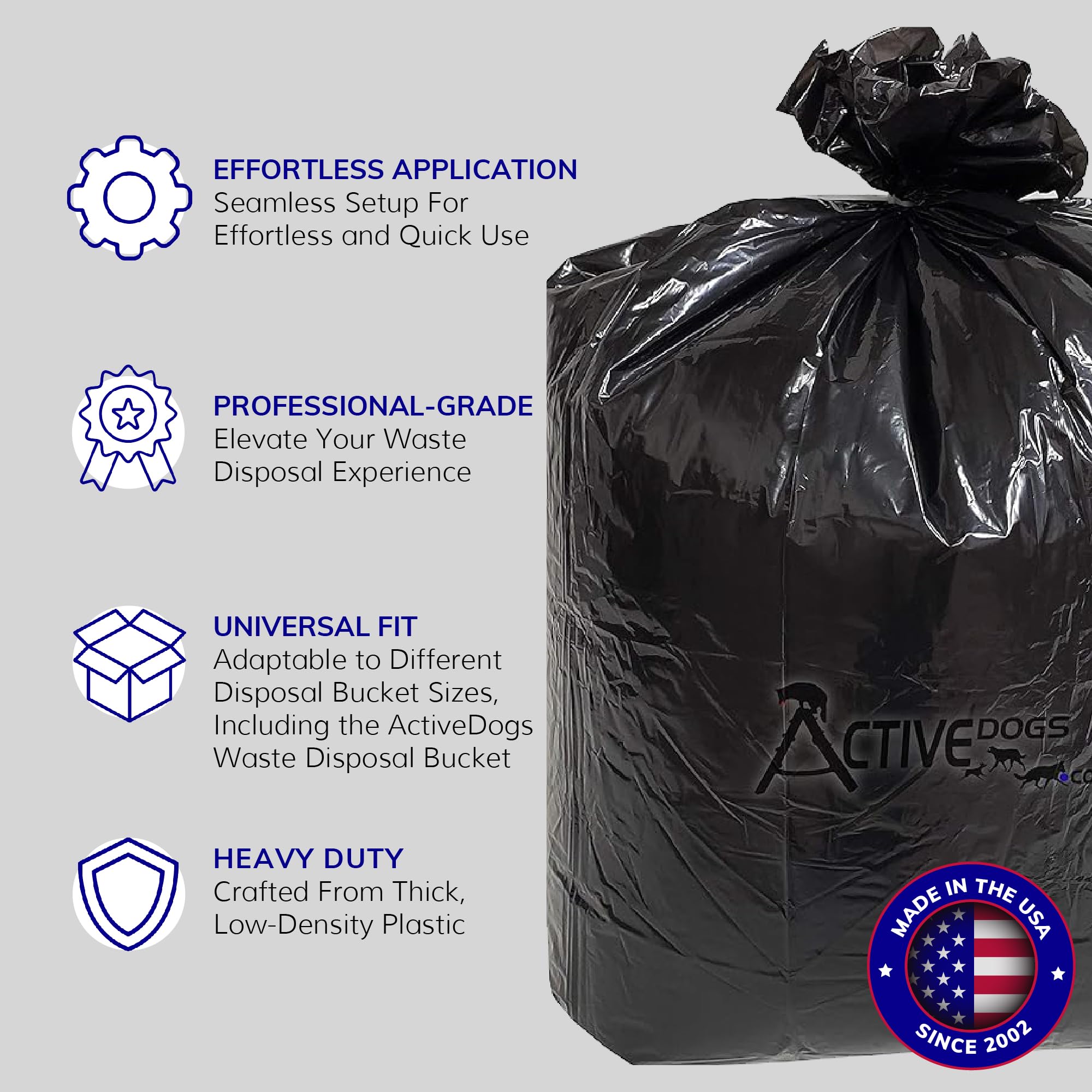 ActiveDogs Dog Poop Bucket Bags 12PK - Heavy Duty 5 Gallon, Extra Thick 1.2ml Leak Proof Plastic, Black