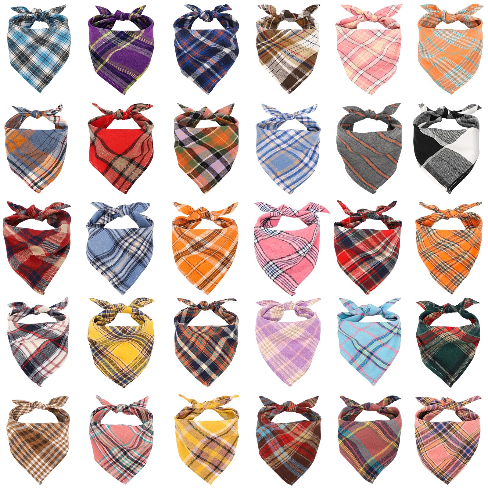 Segarty 30 Pack Dog Bandanas, 22.8''X15.7'' Triangle Plaid Bibs Pet Scarf Accessories Bulk For Medium Small Dogs Cats Large Pupp