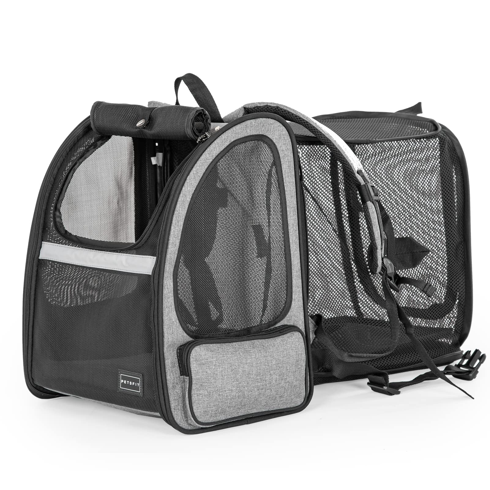 Petsfit Dog Backpack Carrier,Cat Backpacks Expandable with Great Ventilation,Fleece Mat,Perfect for Hiking,Camping Hold Pets Und