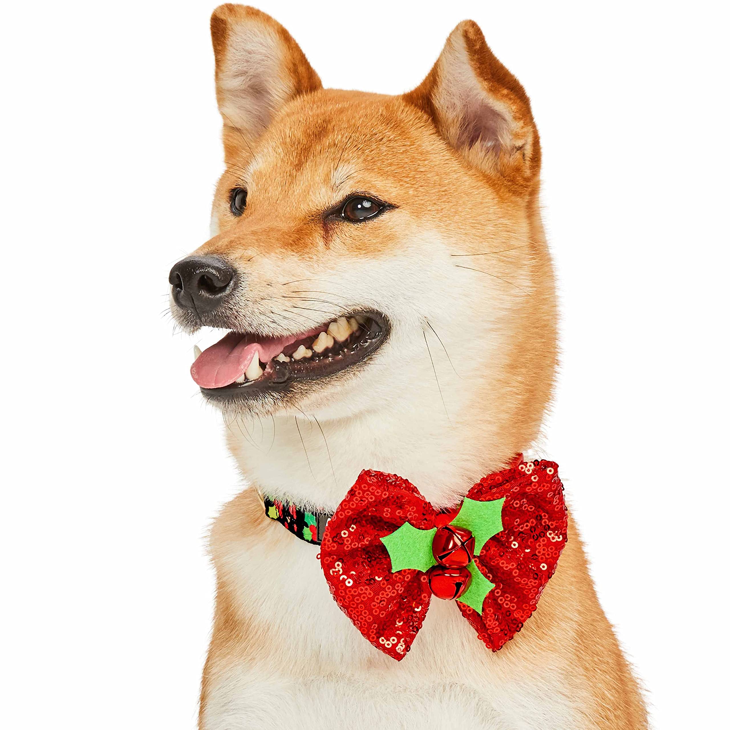 Blueberry Pet Christmas Holly Adjustable Dog Collar With Bowtie - Dog Collars For Small Dogs, Holiday Dog Collars, Christmas Col