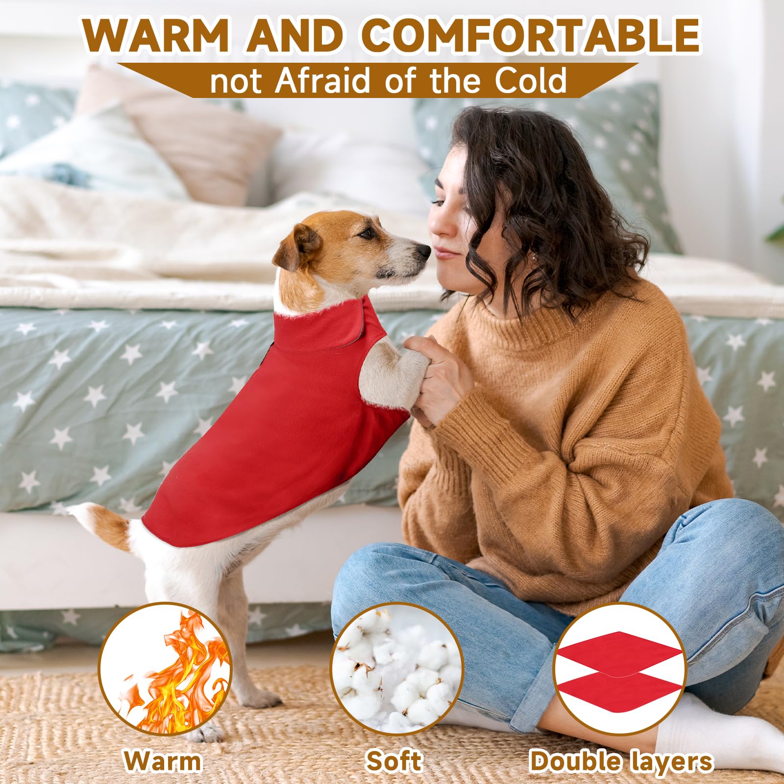 Bonawen Fleece Dog Coat Reflective Cold Weather Dog Jacket Apparel For Extra Large To Small Pets(Red,3Xl)