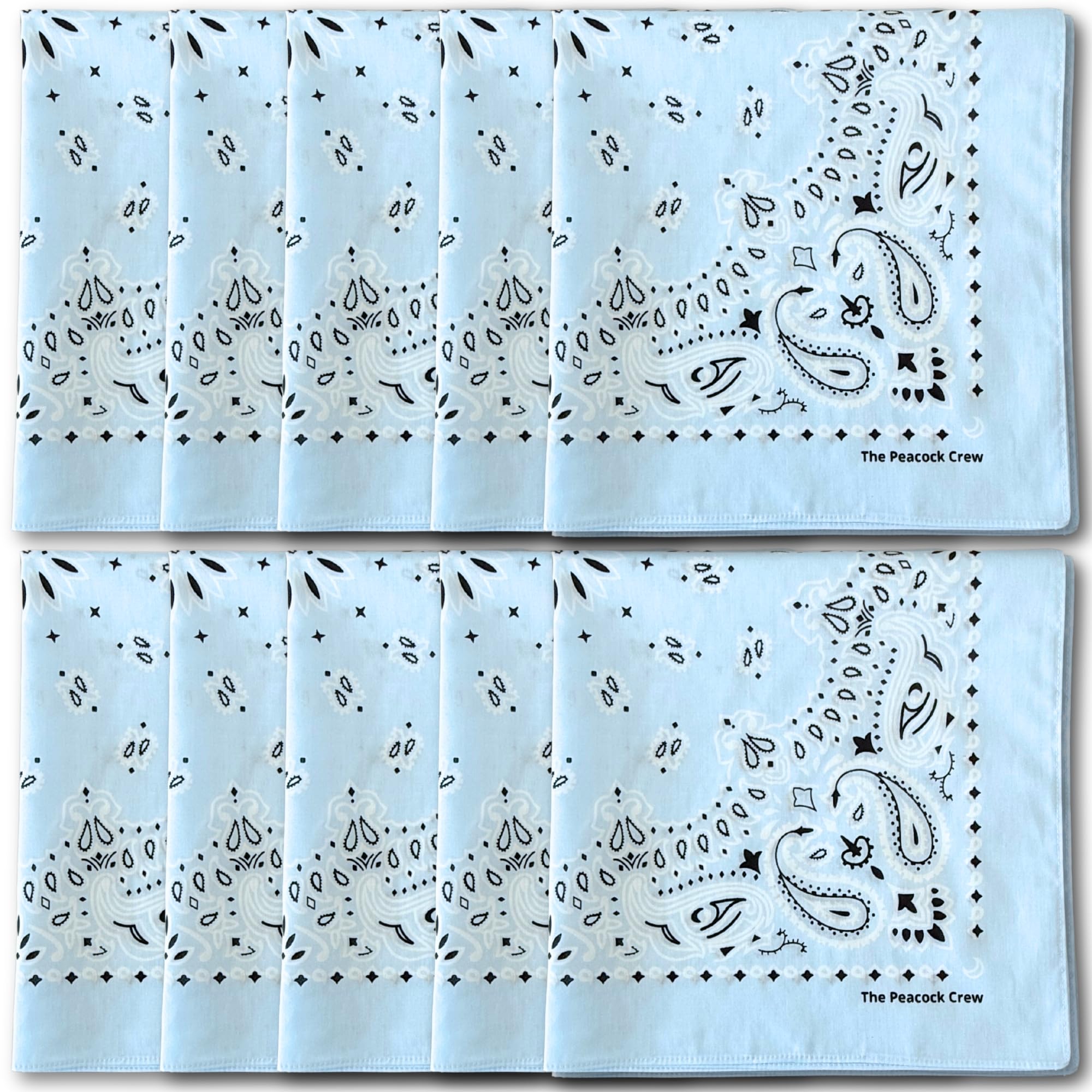 The Peacock Crew 10 Pack Sky Blue Bandanas In Premium Soft Cotton For Men And Women