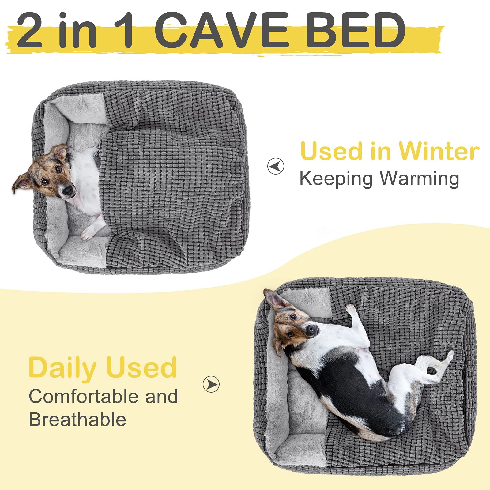 Gasur Dog Beds For Large Medium Small Dogs, Rectangle Cave Hooded Blanket Puppy Bed, Luxury Anti-Anxiety Orthopedic Cat Beds For