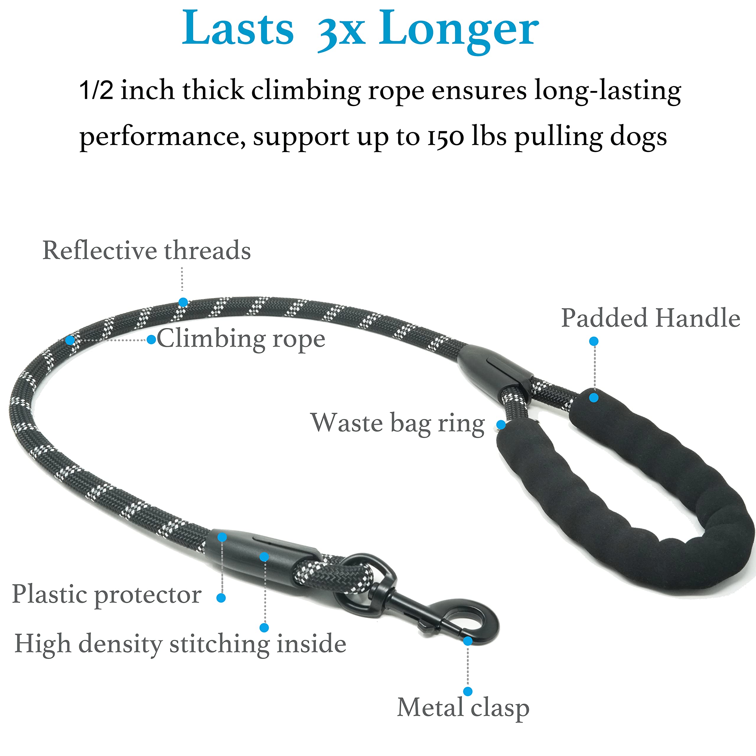 Iyoshop Dual Dog Leash, Double Dog Leash, 360 Swivel No Tangle Walking Leash, Shock Absorbing Bungee For Two Dogs, Black, Large (25-150 Lbs)