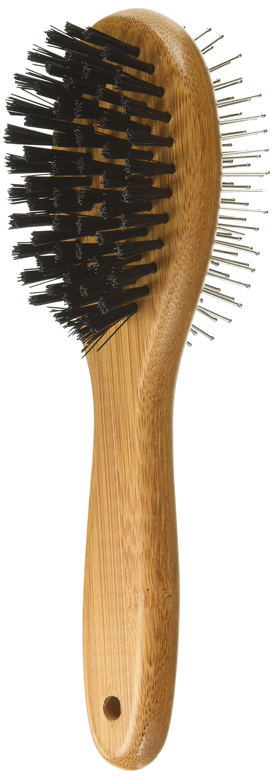 Omnipet Pro-Finish Bristle And Pin Grooming Brush Combination With Carbonized Bamboo Handle, Small, 7.5'