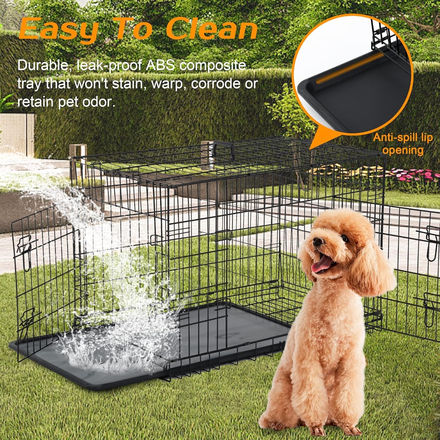 24 Inch Dog Crate Dog Cage for Large Dogs Folding Mental Wire Dog Kennel Outdoor and Indoor with Double-Door Divider Panel Remov