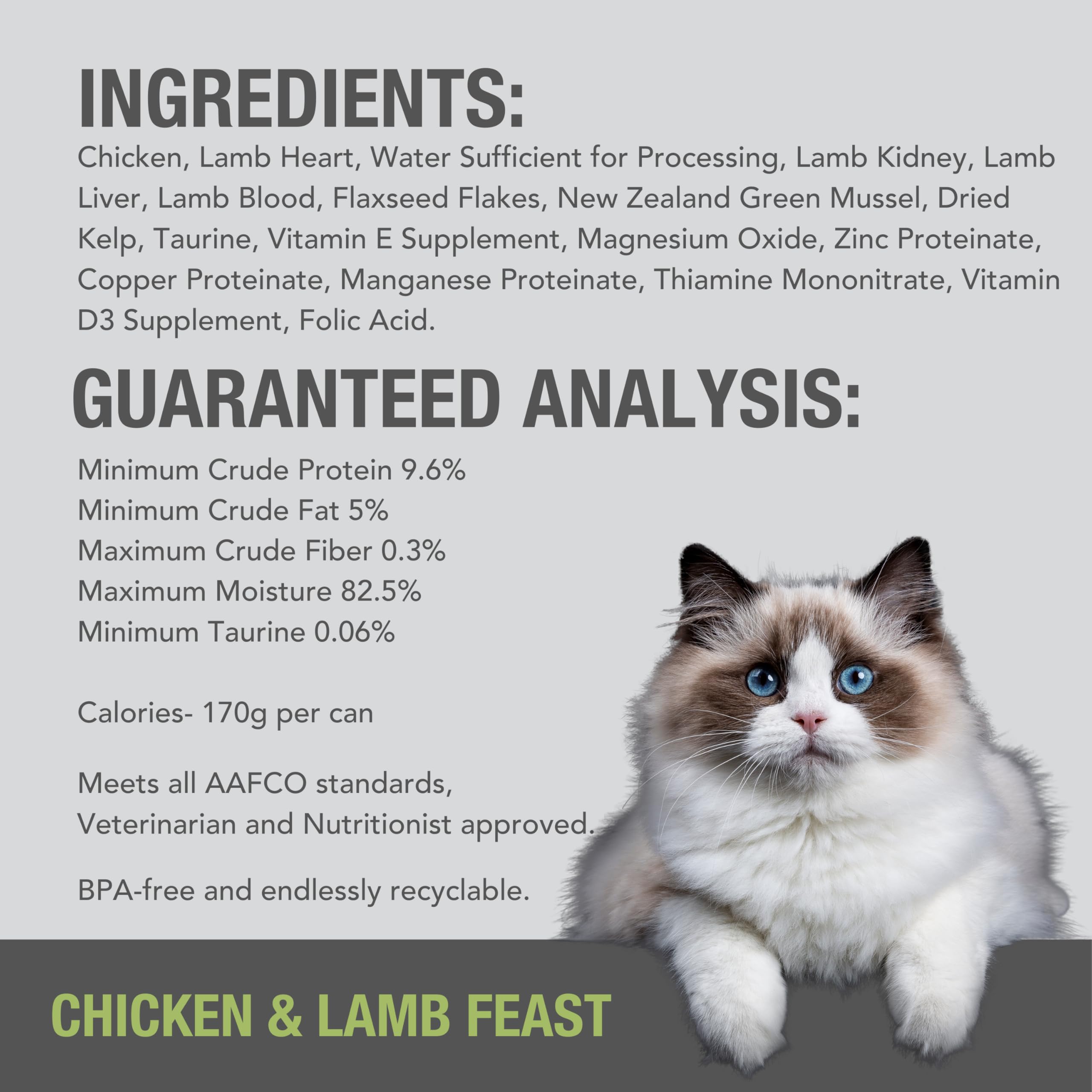 Feline Natural Wet Cat Food Pate - Chicken & Lamb Feast, 3oz Cans (Pack of 24), Grain-Free Recipe, New Zealand Sourced Ingredien