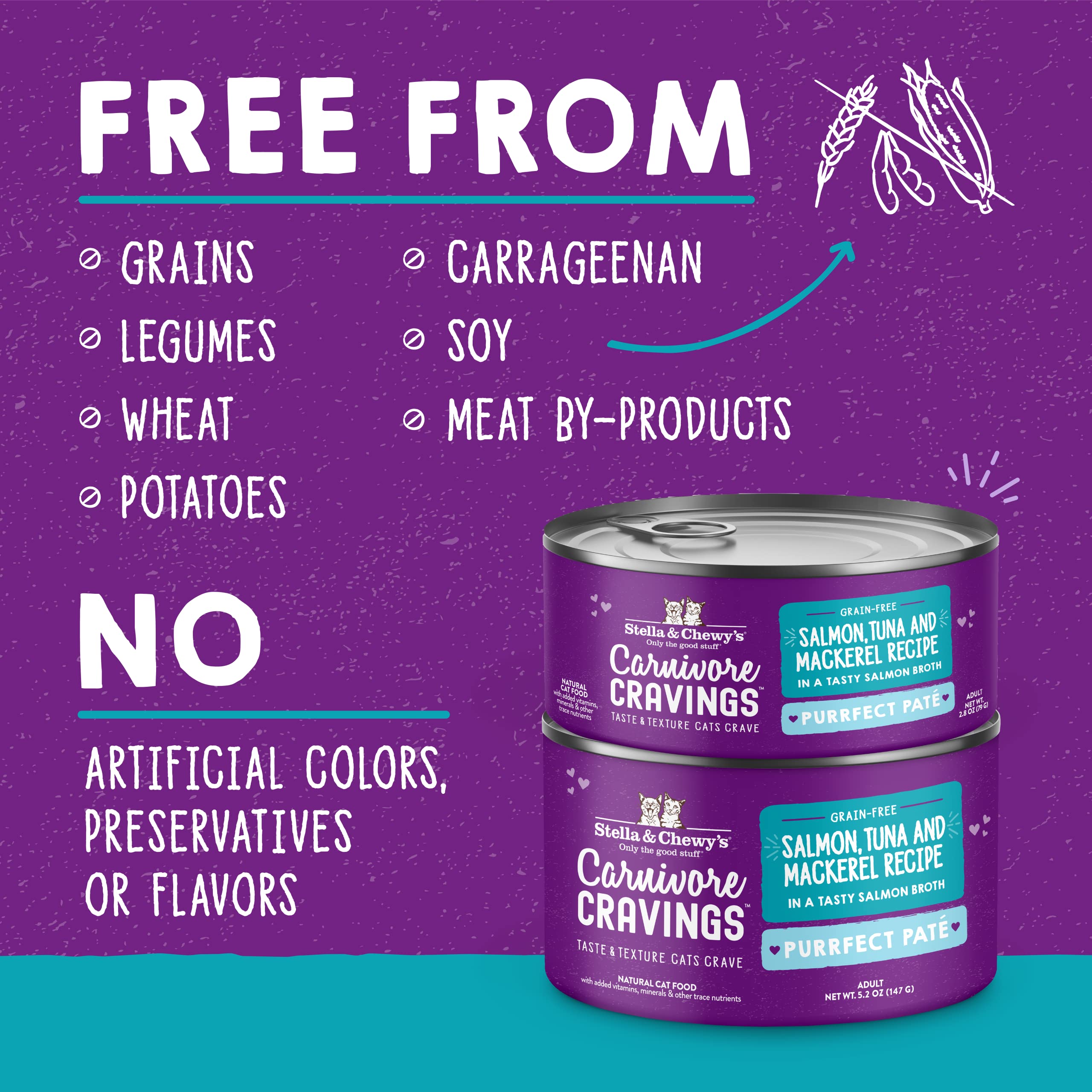 Stella & Chewys Carnivore Cravings Purrfect Pate Cans - Grain Free, Protein Rich Wet Cat Food - Salmon, Tuna & Mackerel Recipe