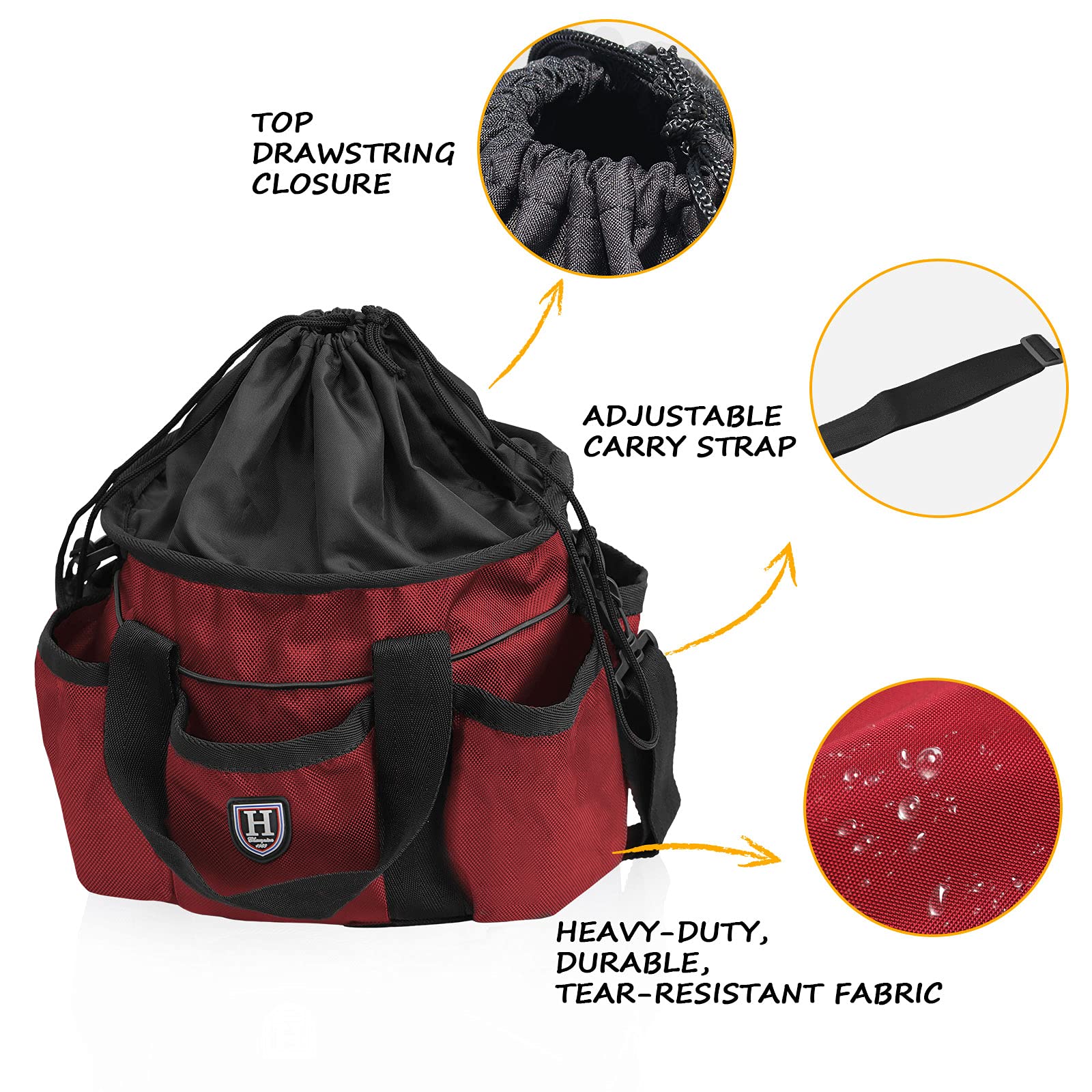 Harrison Howard Premium Horse Grooming Organizer Bag - Ruby Red, Durable Tote, Model GOB0103, Perfect for Cleaning Supplies
