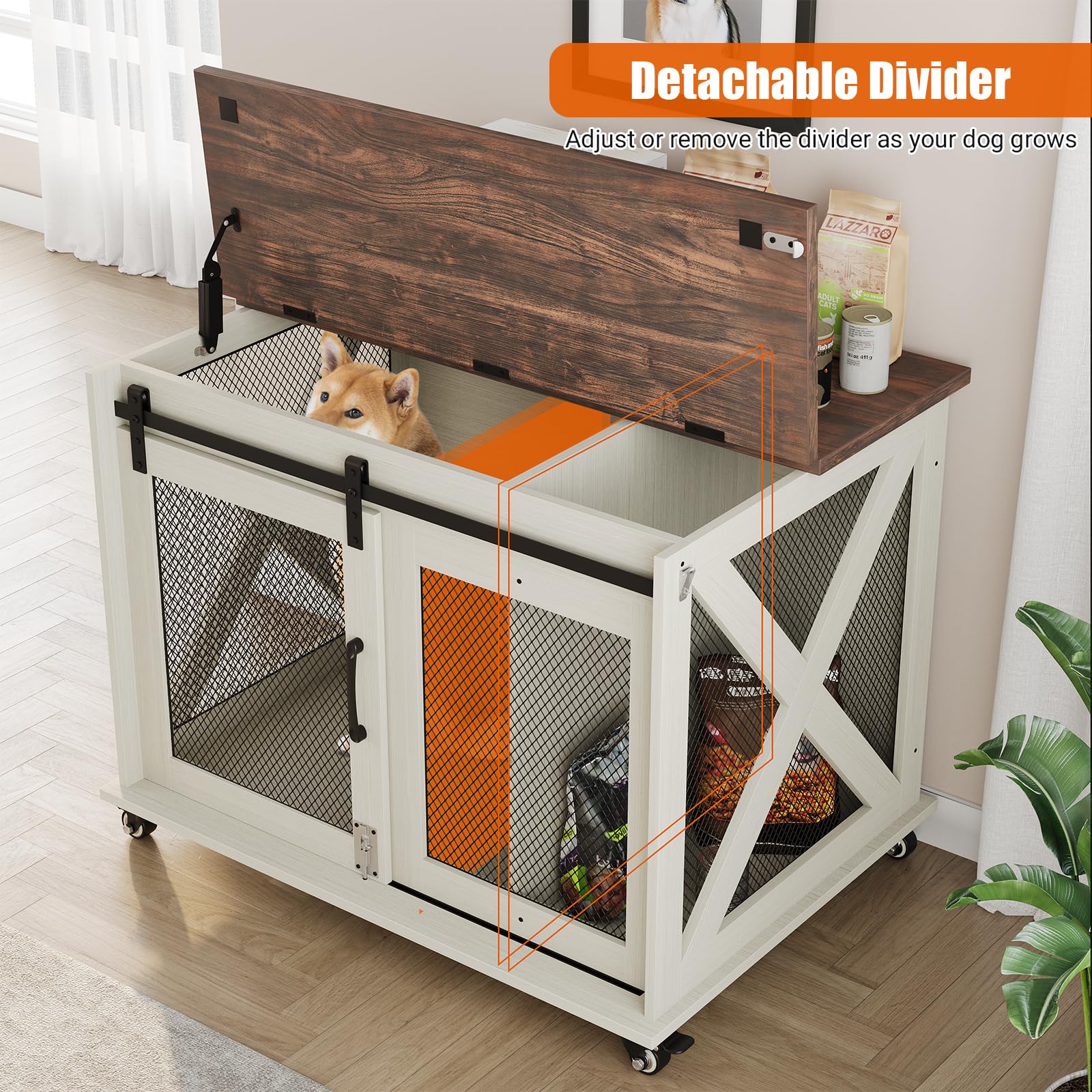 IDEALHOUSE 37 Dog Crate Furniture Side End Table with Flip Top and Movable Divider, Wooden Dog Crate Table Large, Style Dog Ke