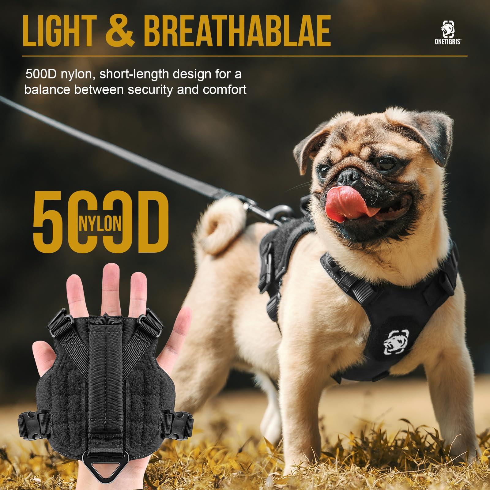 ONETIGRIS Mini Trooper Dog Harness & Leash Set, No Pull, Adjustable, XS, Black, Nylon, Model DG-GBX36