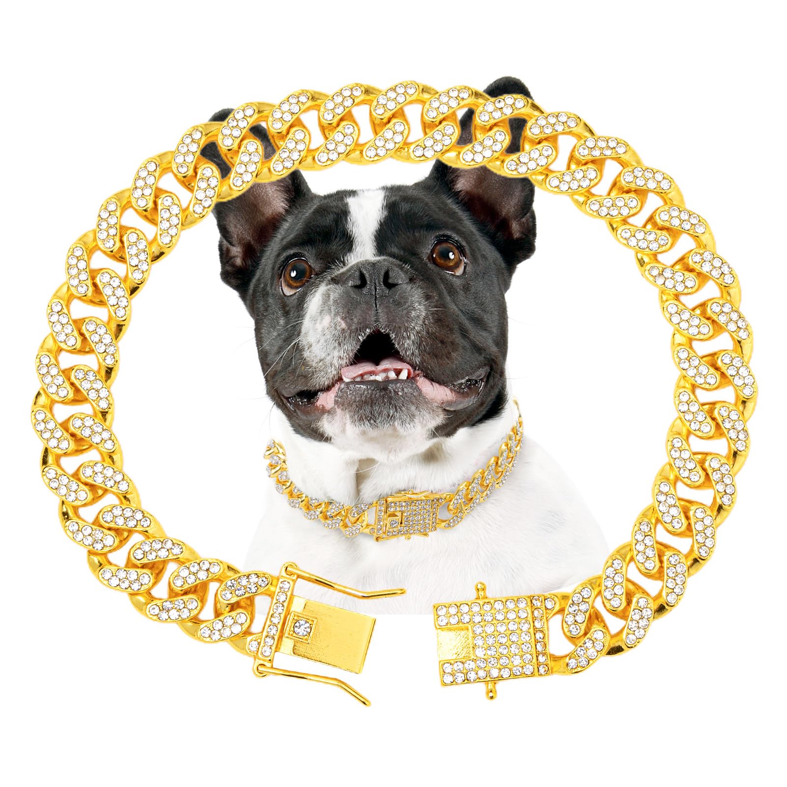 Thamiao Gold Dog Chain Diamond Collar Walking Metal Chain Collar With Secure Buckle Pet Collar Jewelry Accessories For Small, Me