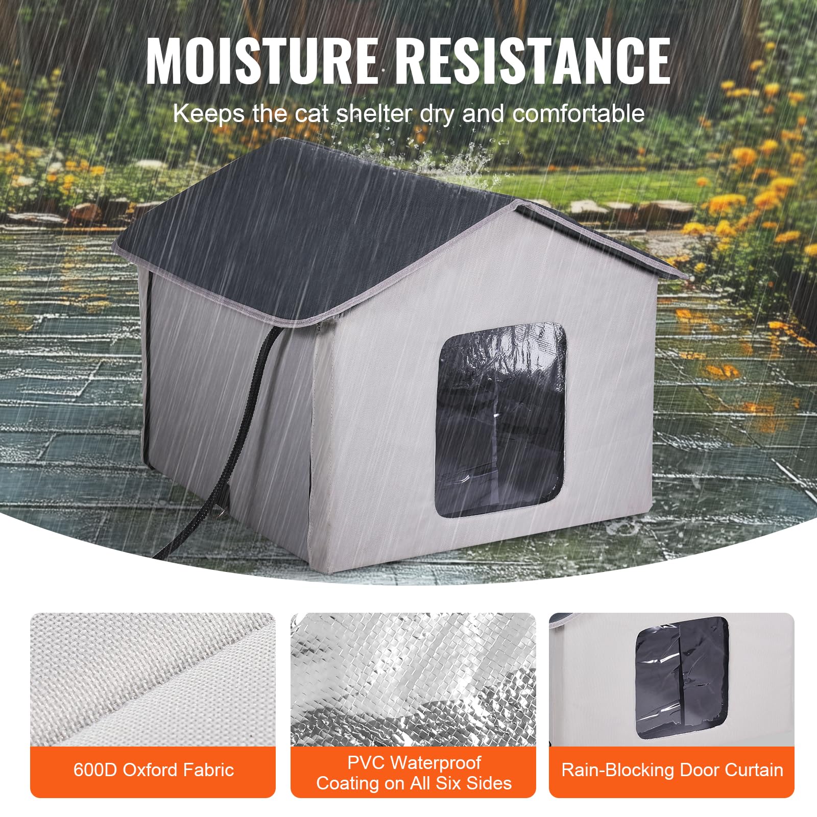 VEVOR Heated Cat House, Outdoor Kitty Shelter, 600D Oxford Cloth Foldable Cat Shelter with Heated Pad for Winter to Stay Warm an