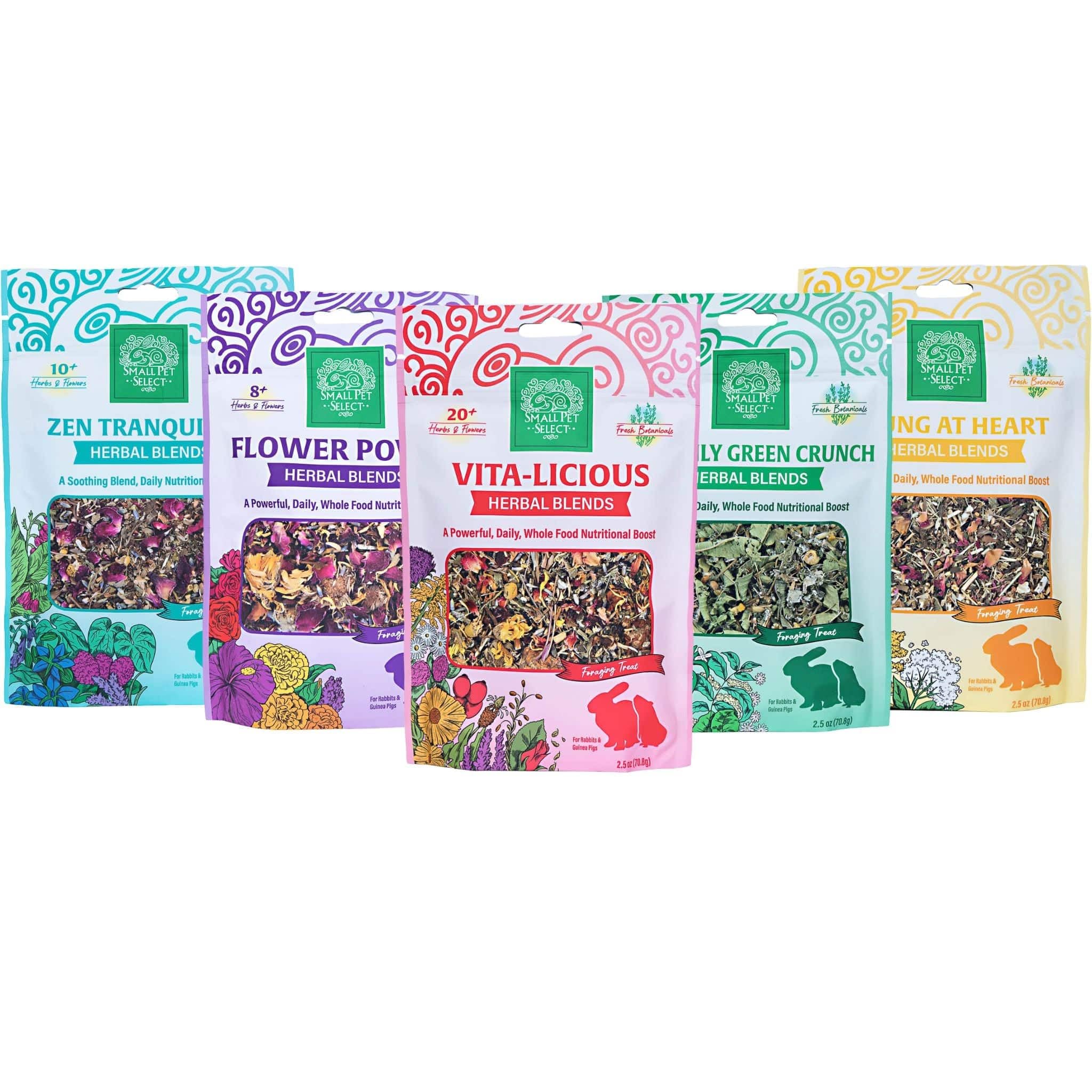 Small Pet Select - Herbal Sampler, Natural Herbal Treats for Rabbits, Guinea Pigs, and Other Small Animals, Five Flavors, 2.5oz 