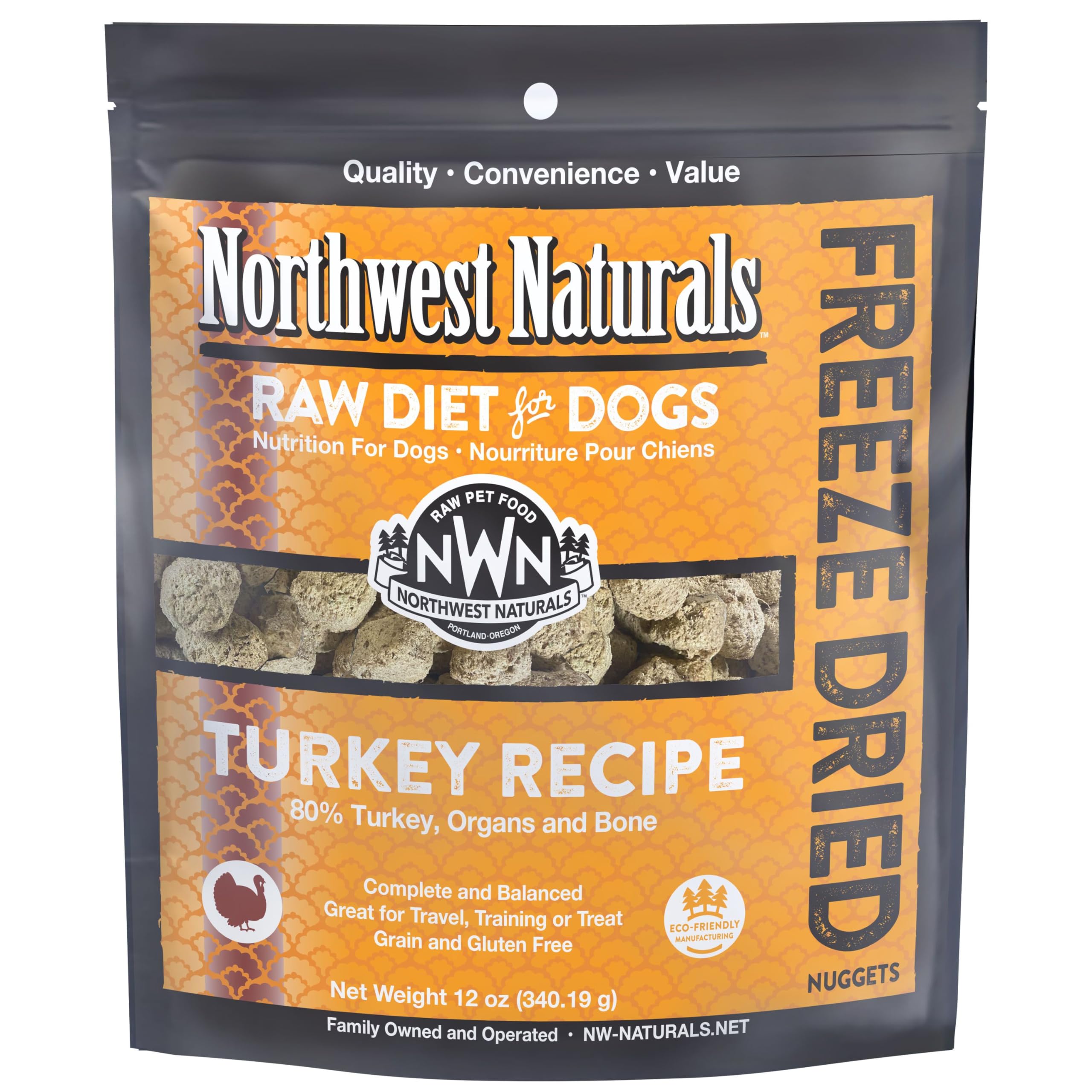 Northwest Naturals Freeze-Dried Turkey Dog Food - Bite-Sized Nuggets - Grain-Free, High-Protein, Raw Diet, Human-Grade, Limited 