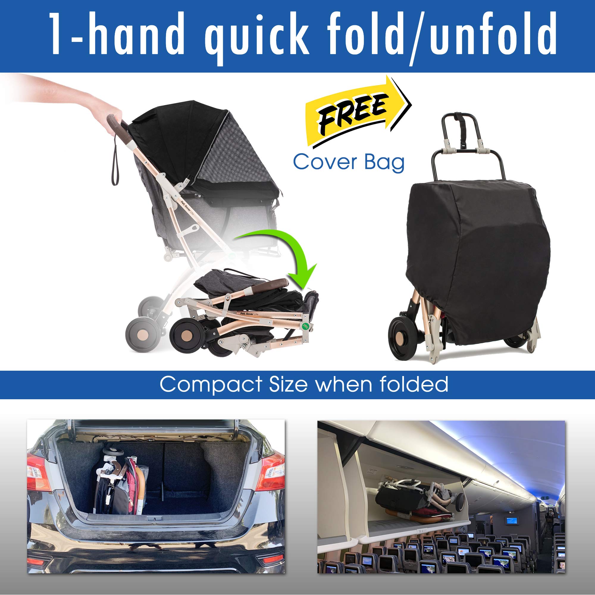 Hpz-Pr America Pet Rover Lite Premium Light-Weight Dog/Cat/Pet Stroller Travel Carriage With Convertible Compartment/Aluminum Fr