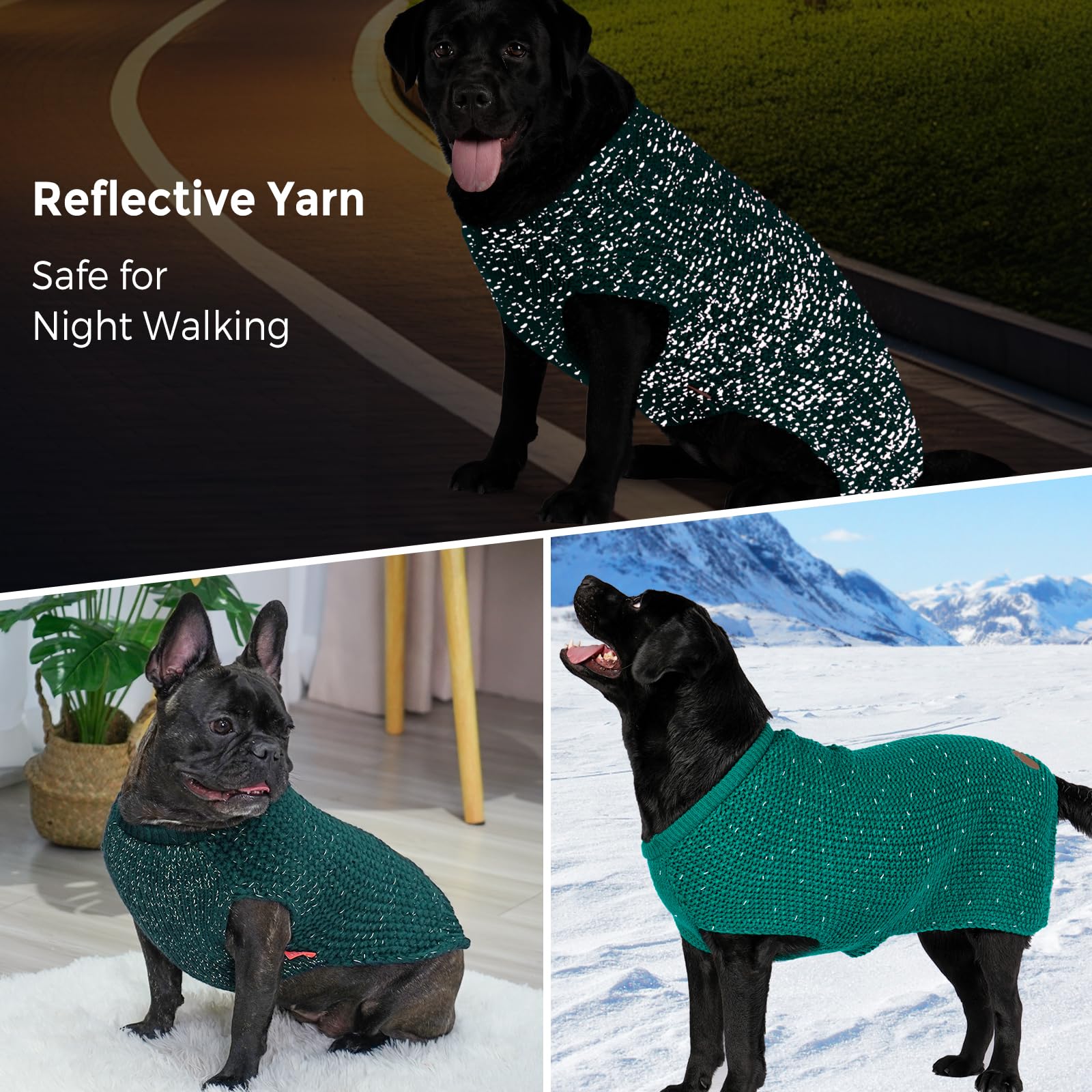 Kyeese Stretchy Dog Coats - Comfy Christmas Sweater With Leash Hole And Reflective Yarn For Small Dogs, Green, S