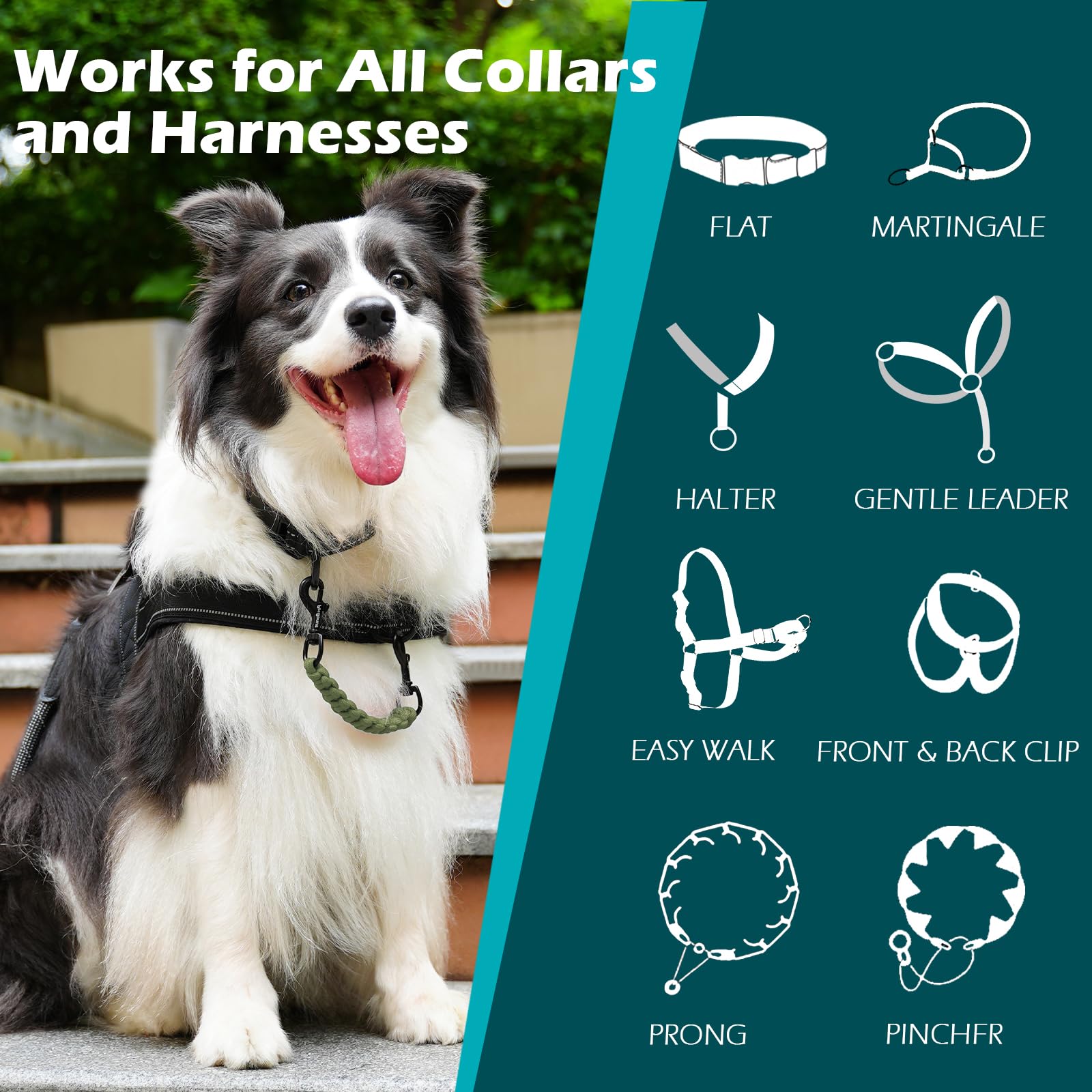 Petbonus Dog Collar Safety Clip, Handmade Backup Safety Strap For Dog Harness, Prong, Pinch Collar, Double Ended Clasp Leash Con