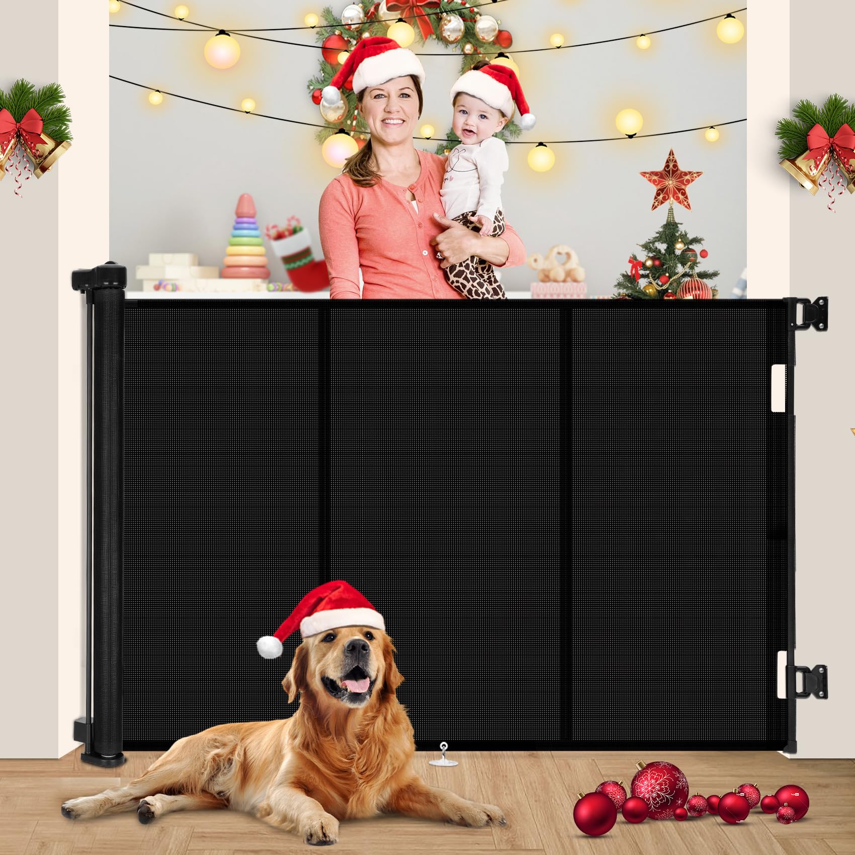 Miumoon Upgrade 71' Retractable Baby Gates With Reinforced Strip Design To Prevent Crawling Through, 48' Tall Retractable Gate For Baby And Pet, 6 Ft Baby Gates For Stairs, Doorways, Hallways(Black)