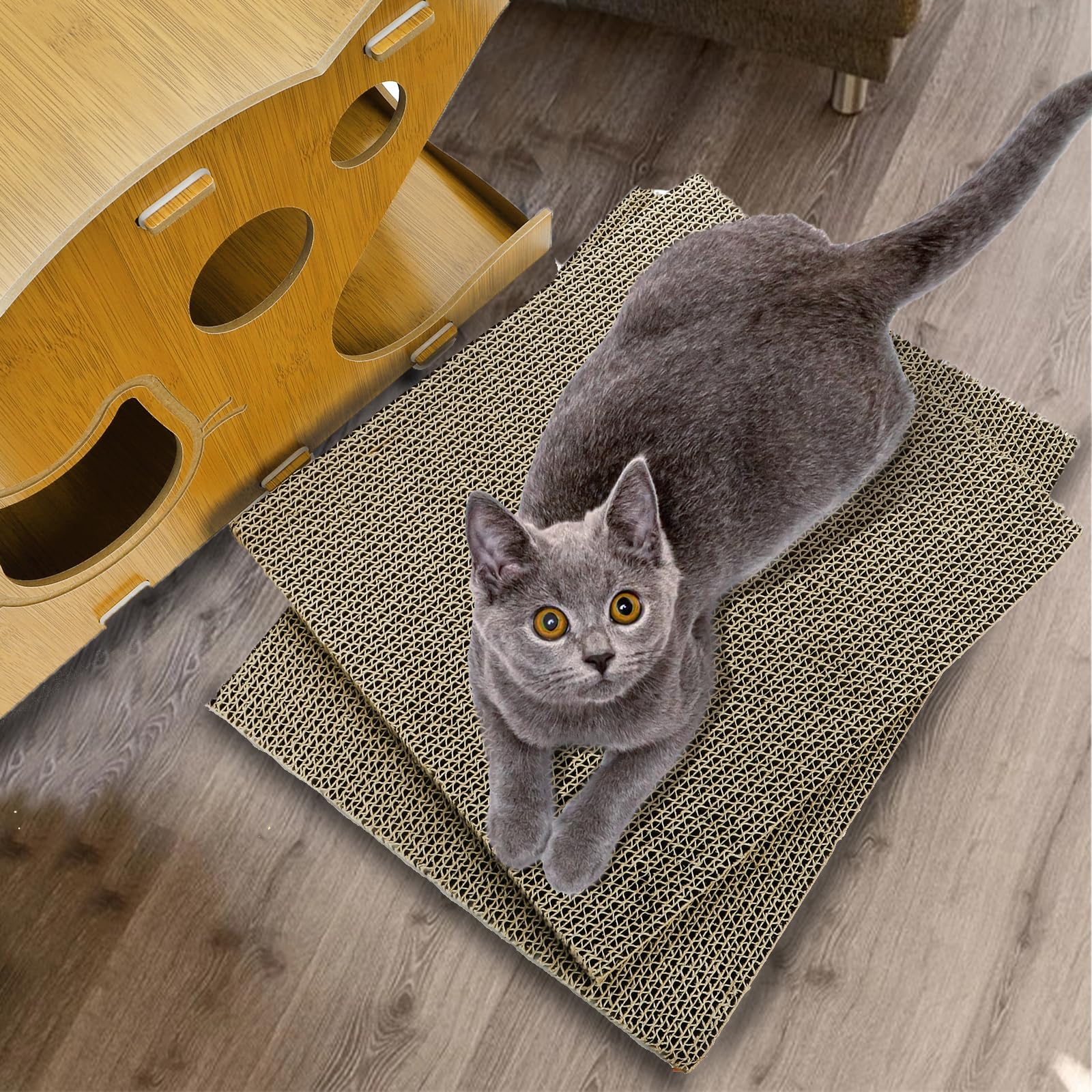 Wringkit 2-Level Cat Scratcher House, 2 In 1 Cat Cardboard House With Scratching Pads, Large Cat House Lounge For Indoor Cats To