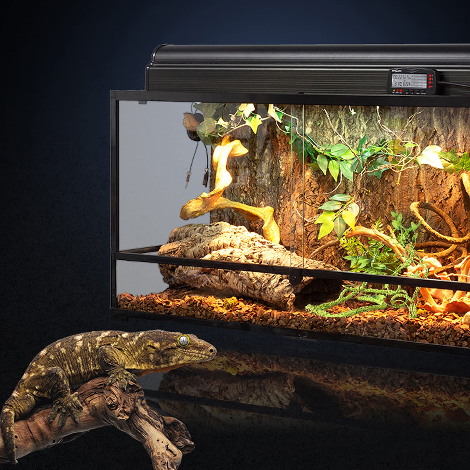 Mechpia 12 Pieces Bearded Dragon Tank Accessories, Reptile Hammock Plants And Vines Terrarium Branch Plants Habitat Decoration F