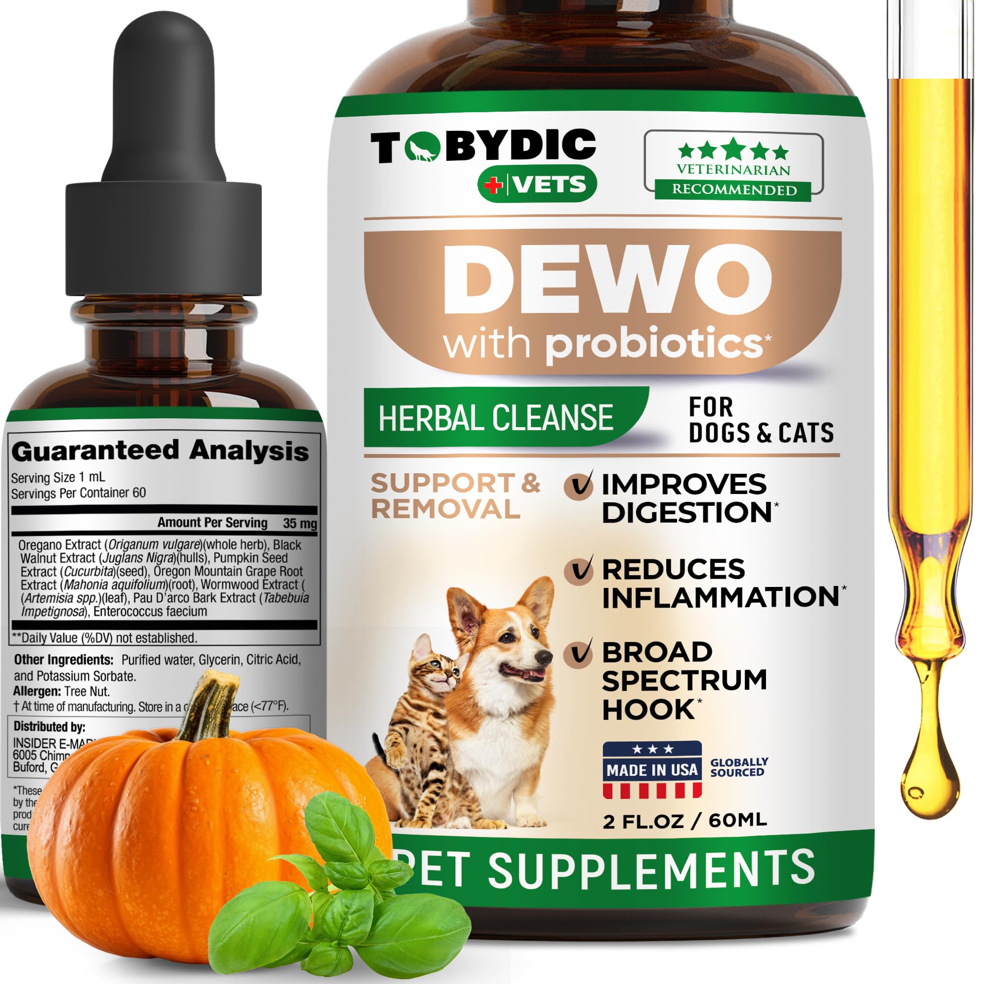 Tobydic Broad Spectrum Herbal Intestinal Defense with Probiotic for Cats & Dogs - Natural Support Helps to Remove Toxins - Suppl