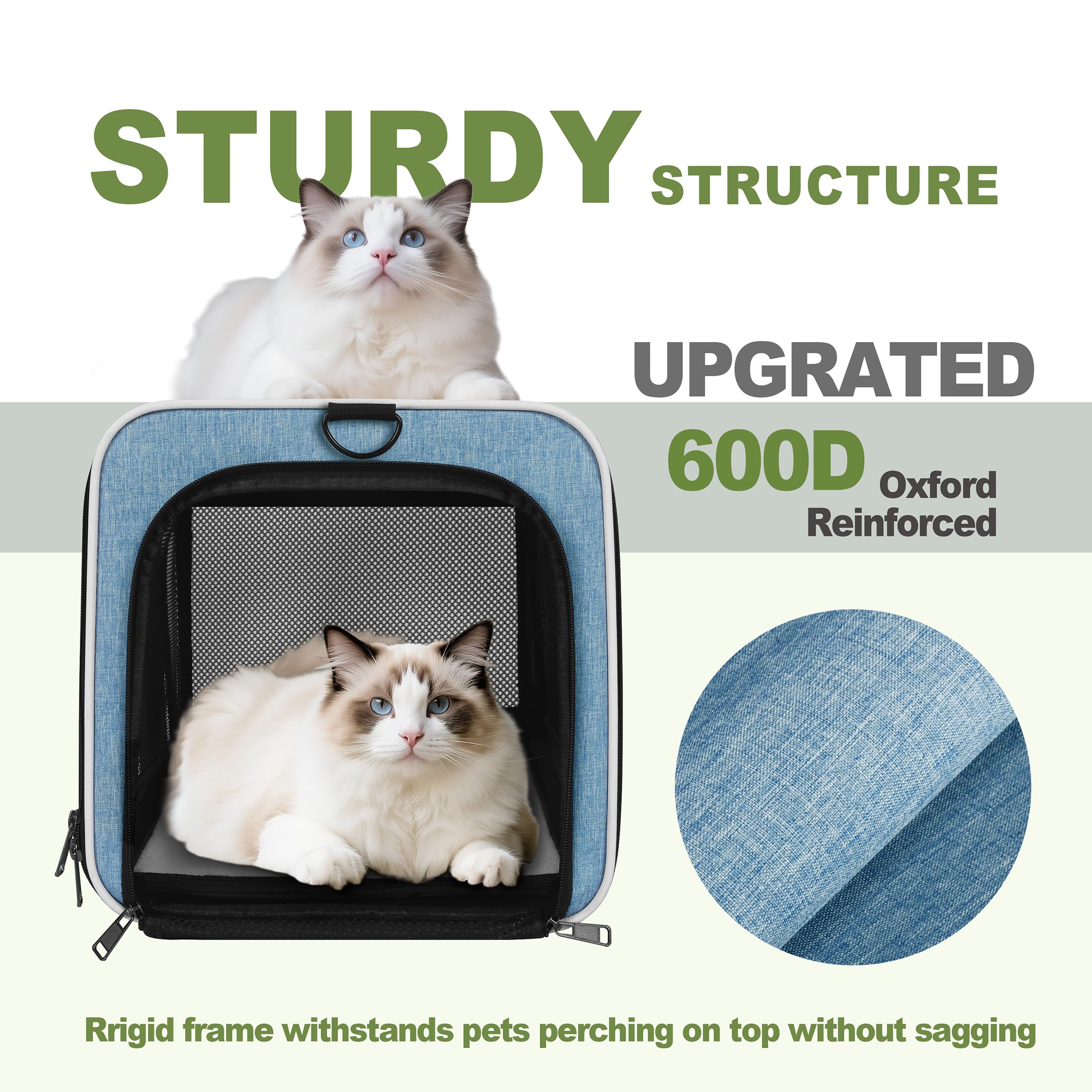 GAPZER Cat Carrier - Soft-Sided Travel Bag for Pets, Medium Size, Blue, Top Loading, 600D Oxford, Ideal for Small Dogs & Cats Under 25 lbs