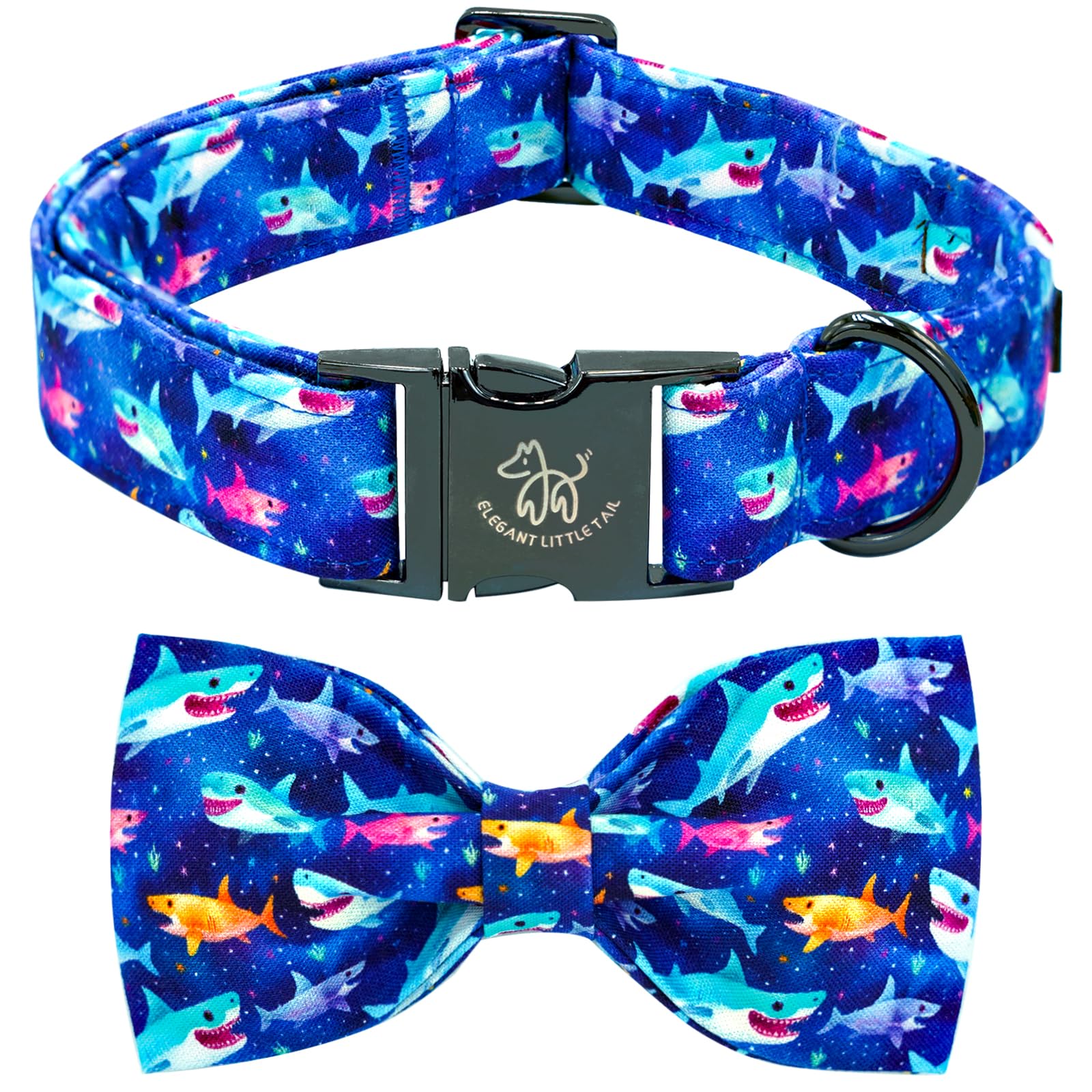 Elegant Little Tail Dog Collar- Cute Shark Dog Collar With Bow For Small Puppy, Male Adjustable Cotton Summer Pet Holiday Puppy 