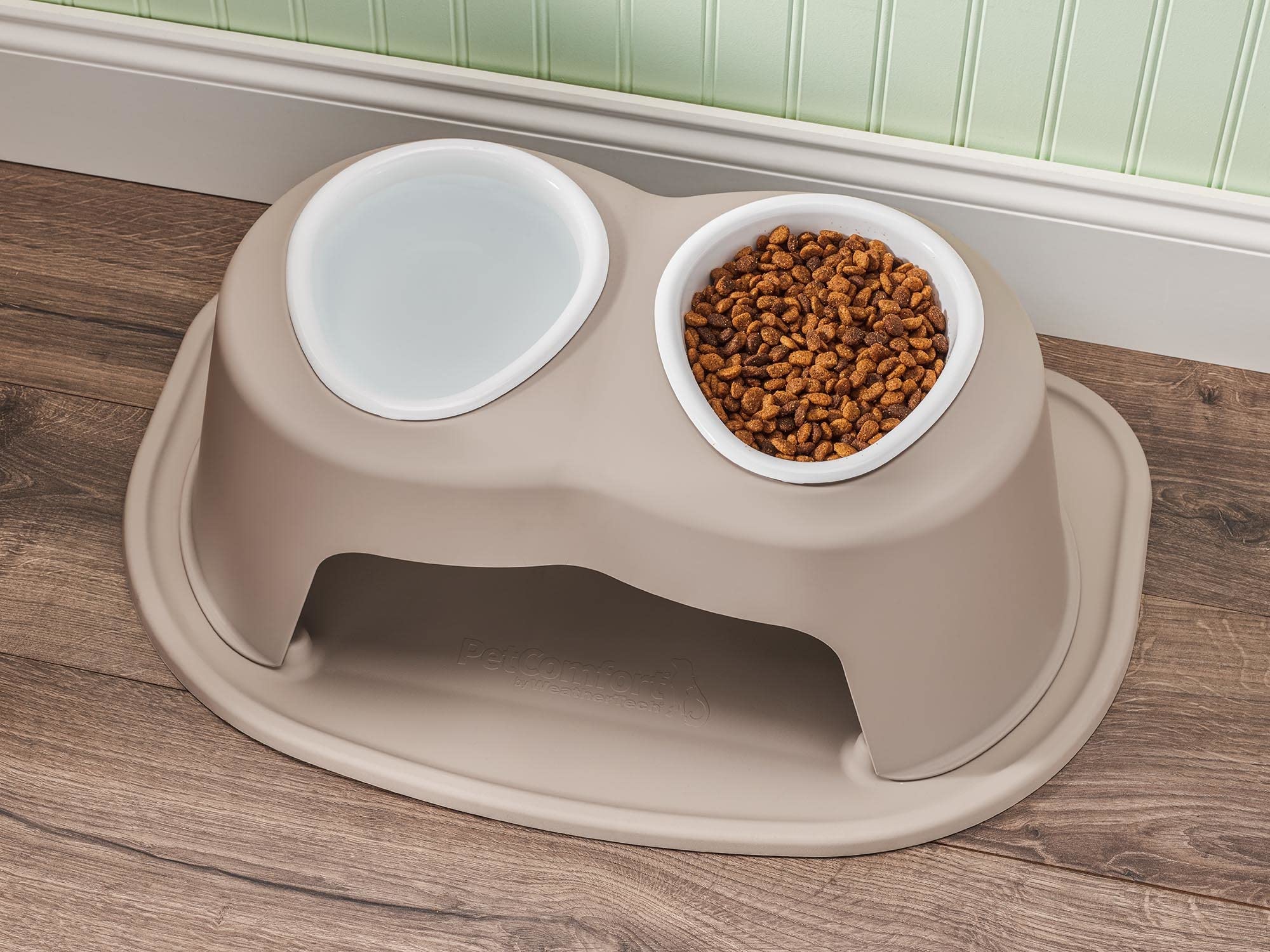 Weathertech Double High Pet Feeding System W/Plastic Dog/Cat Bowls - 8 High Stand Tan (Pdhc3208Tntn)