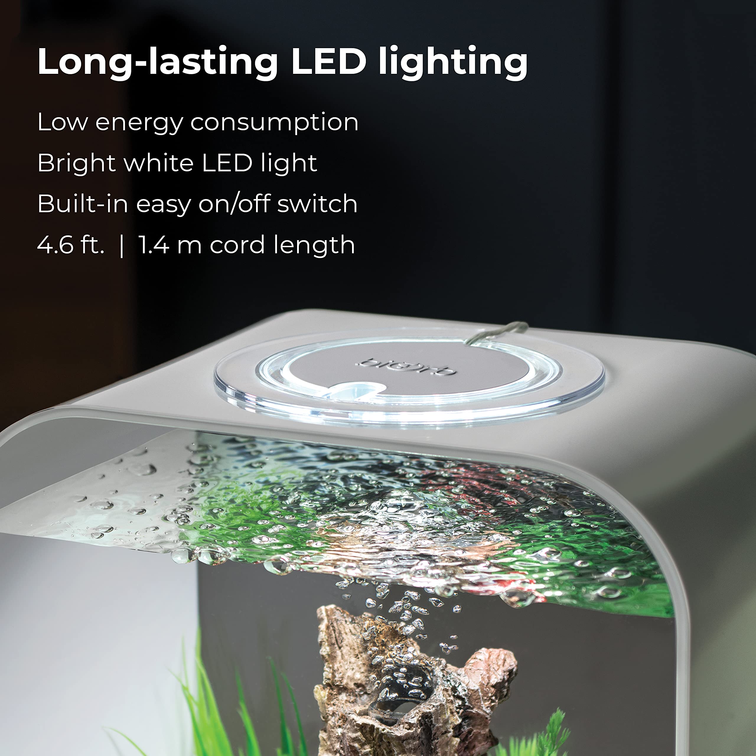 biOrb Life 15 Acrylic 4-Gallon Aquarium with White LED Lights Modern Compact Tank for Tabletop or Desktop Display, Transparent