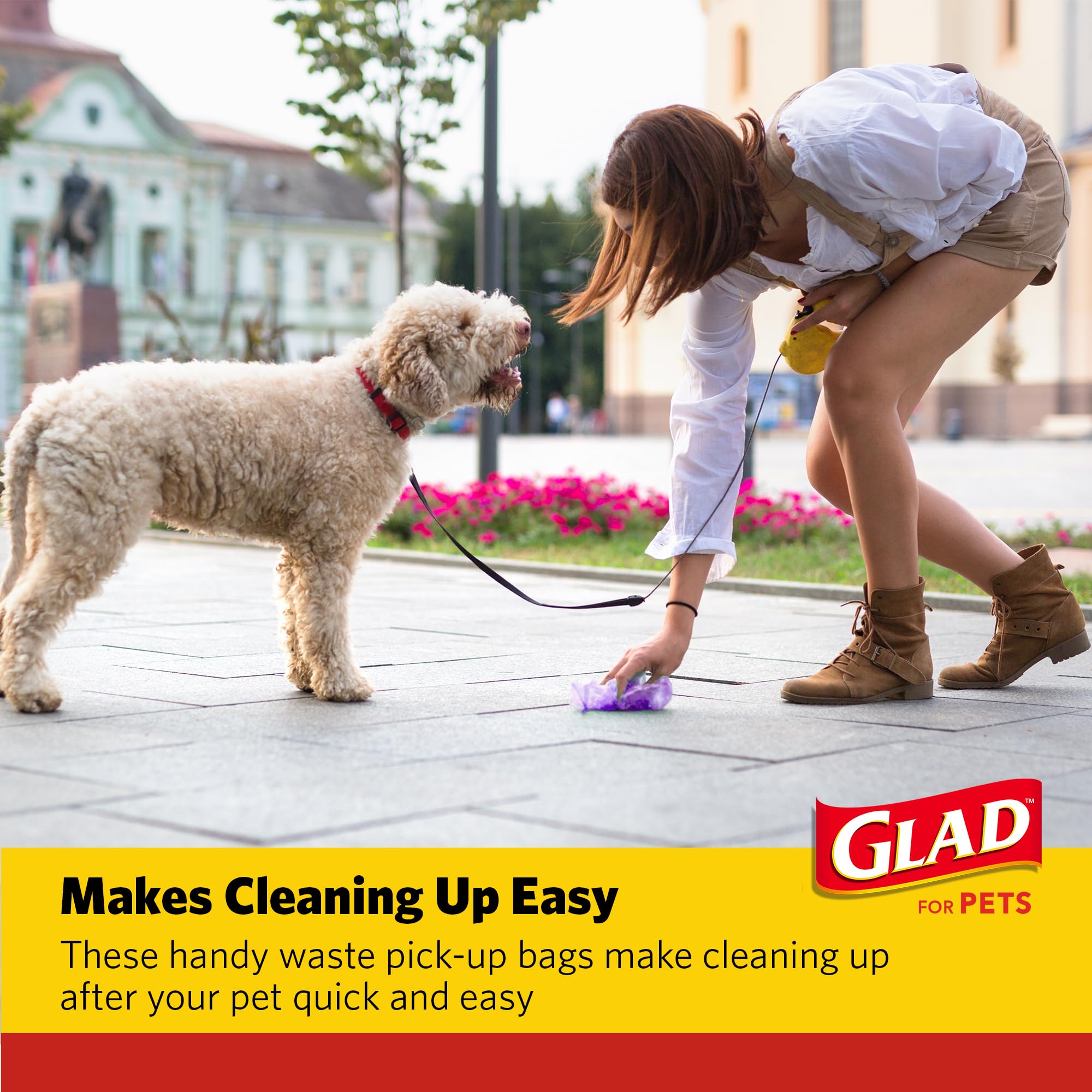 Glad for Pets Scented Waste Bags, Tear Resistant Pet Poop Pick-up Bags with Leak Protection, Fresh Lavender Scent, Purple Design