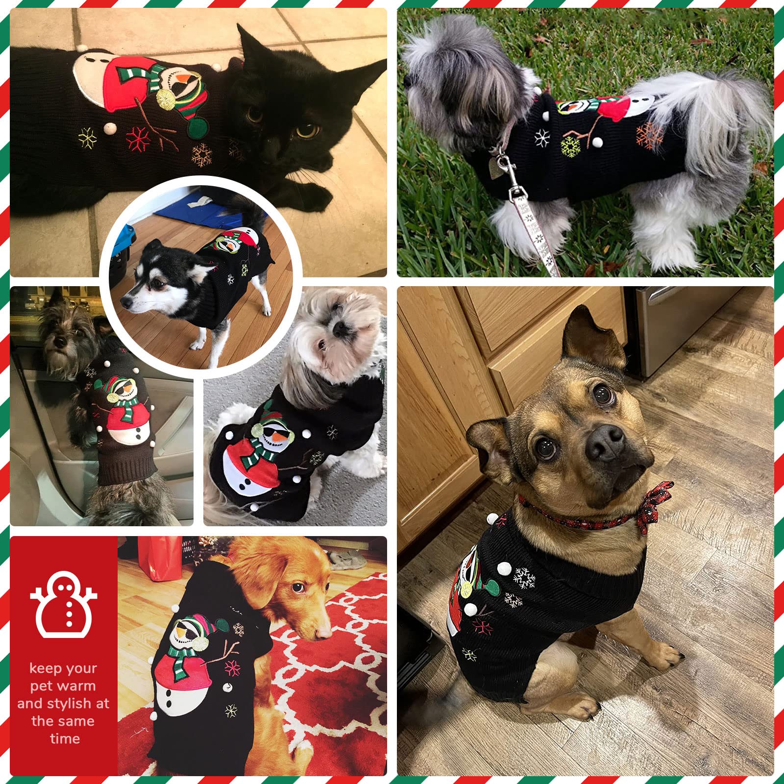 PETCARE Christmas Dog Sweaters Black Snowman Ugly Snow Xmas Puppy Costume Pet Holiday New Year Fall Winter Dog Clothes for Small