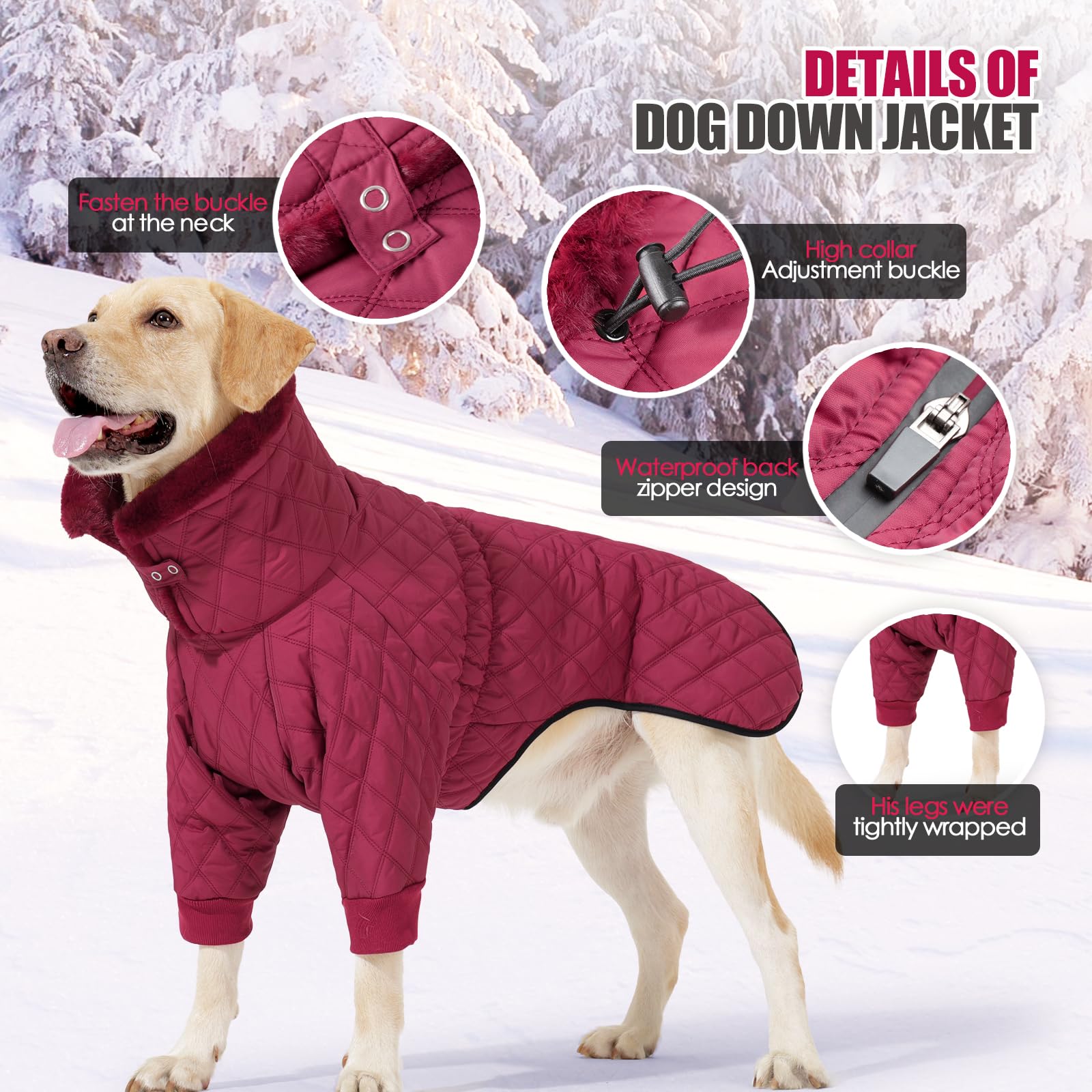 Warm Dog Coat With Double Zipper, Winter Dog Clothes For Small Medium Large Dogs, Turtleneck Dog Puffer Jacket, Two Legs Dog Col