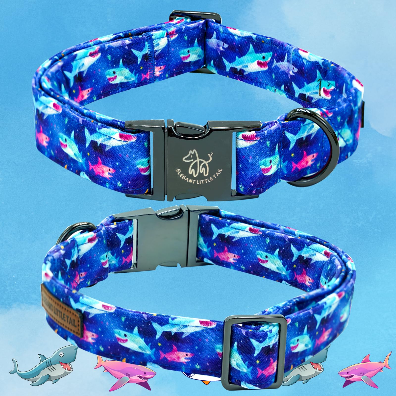 Elegant Little Tail Dog Collar- Cute Shark Dog Collar With Bow For Small Puppy, Male Adjustable Cotton Summer Pet Holiday Puppy