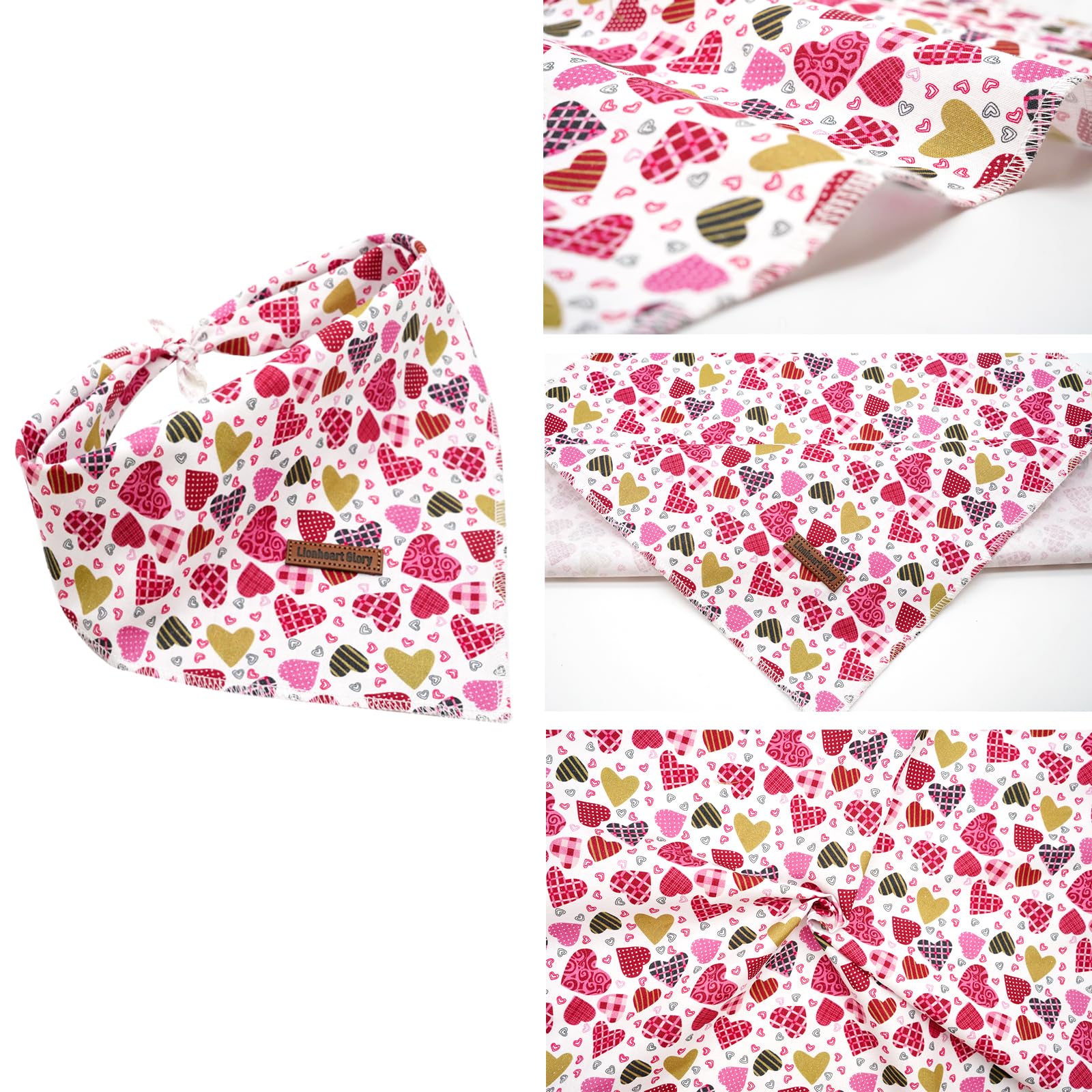 Lionheart Glory Valentine Dog Bandana - Soft Washable Square Adjustable Dog Scarf, One Size Fits Medium To Large Dogs
