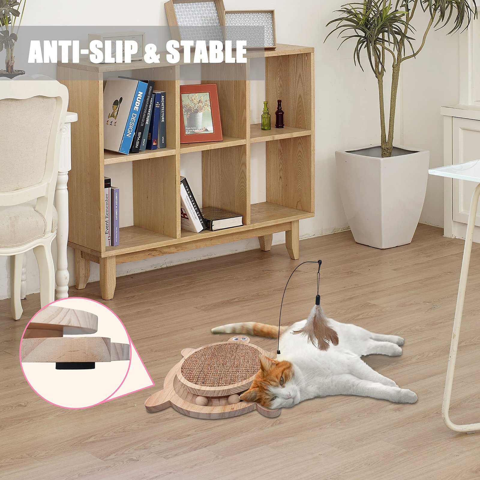 Petest Interactive Cat Toy Cat Scratch Toy Natural Sisal Cat Scratcher With Catnip Balls, Cat Scratch Pad With Cat Toy Roller, Turtle Design