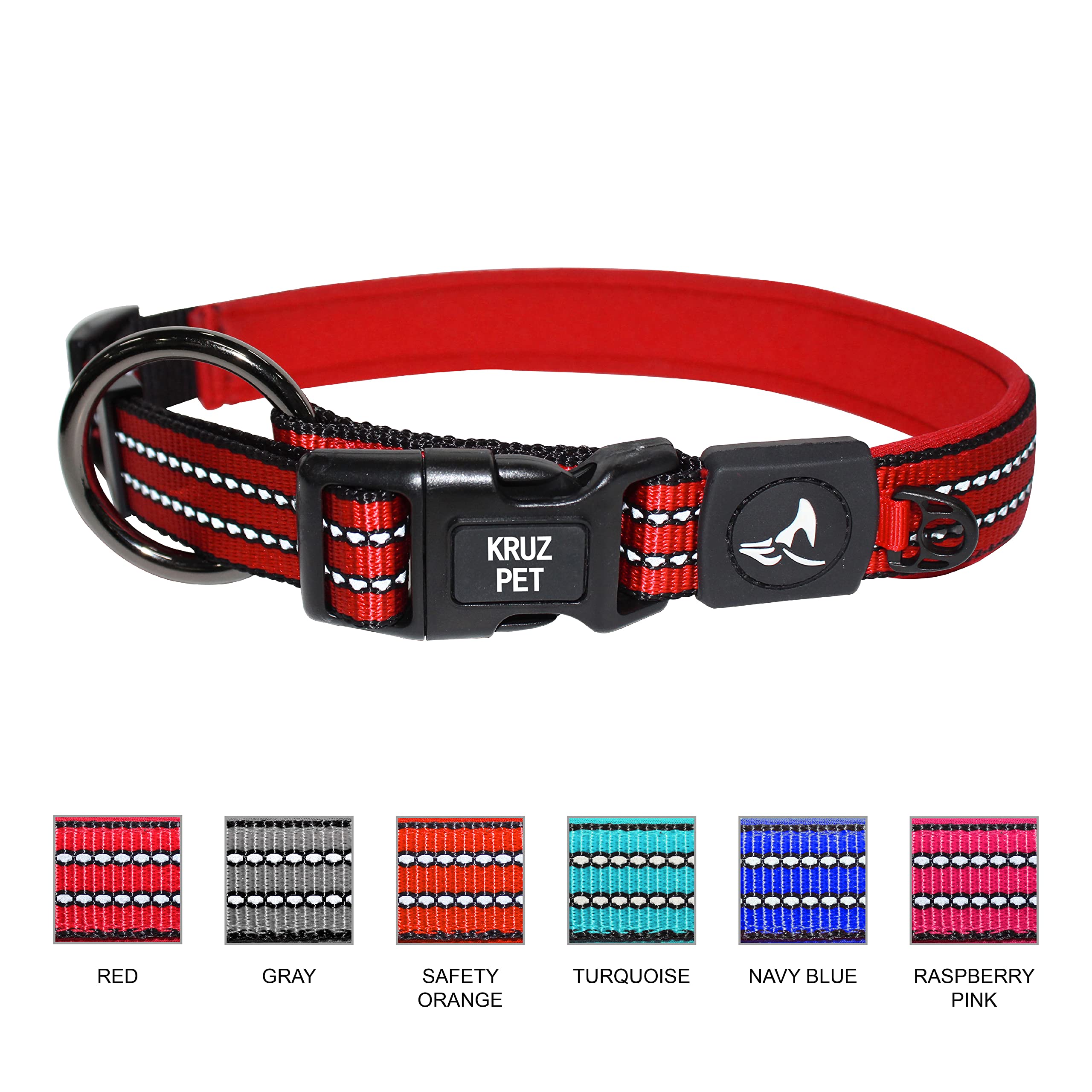 Kruz Pet Kzv006-15L Reflective Dog Collar For Small, Medium, Large Dogs, 100% Nylon Adjustable Pet Neck Collar, Heavy Duty O-Rin