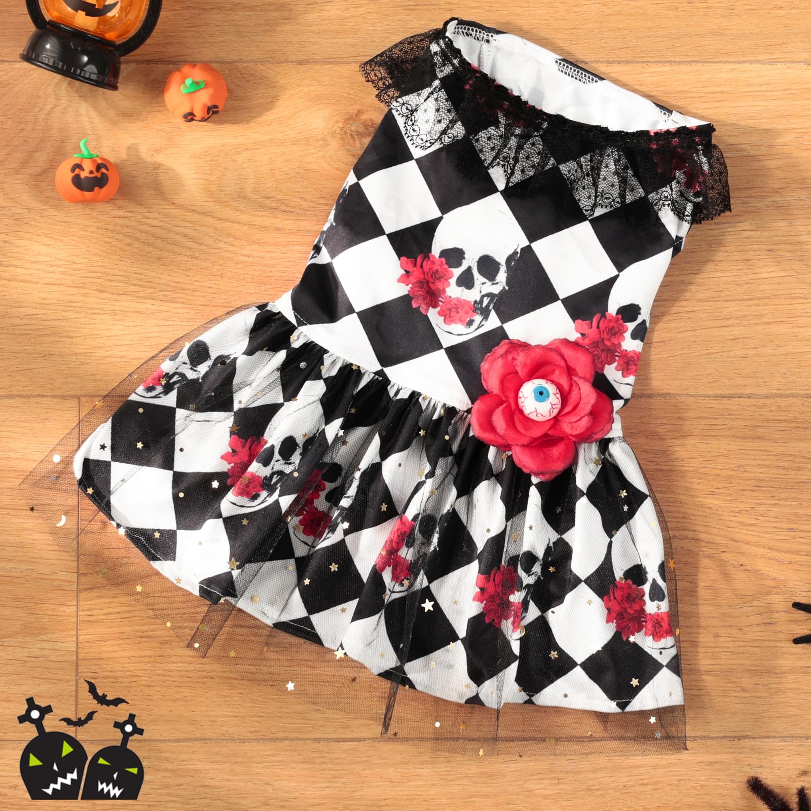 Dog Halloween Dress Skeleton Halloween Costumes For Dogs Funny Halloween Puppy Dress With Flower For Small Dogs Cats L