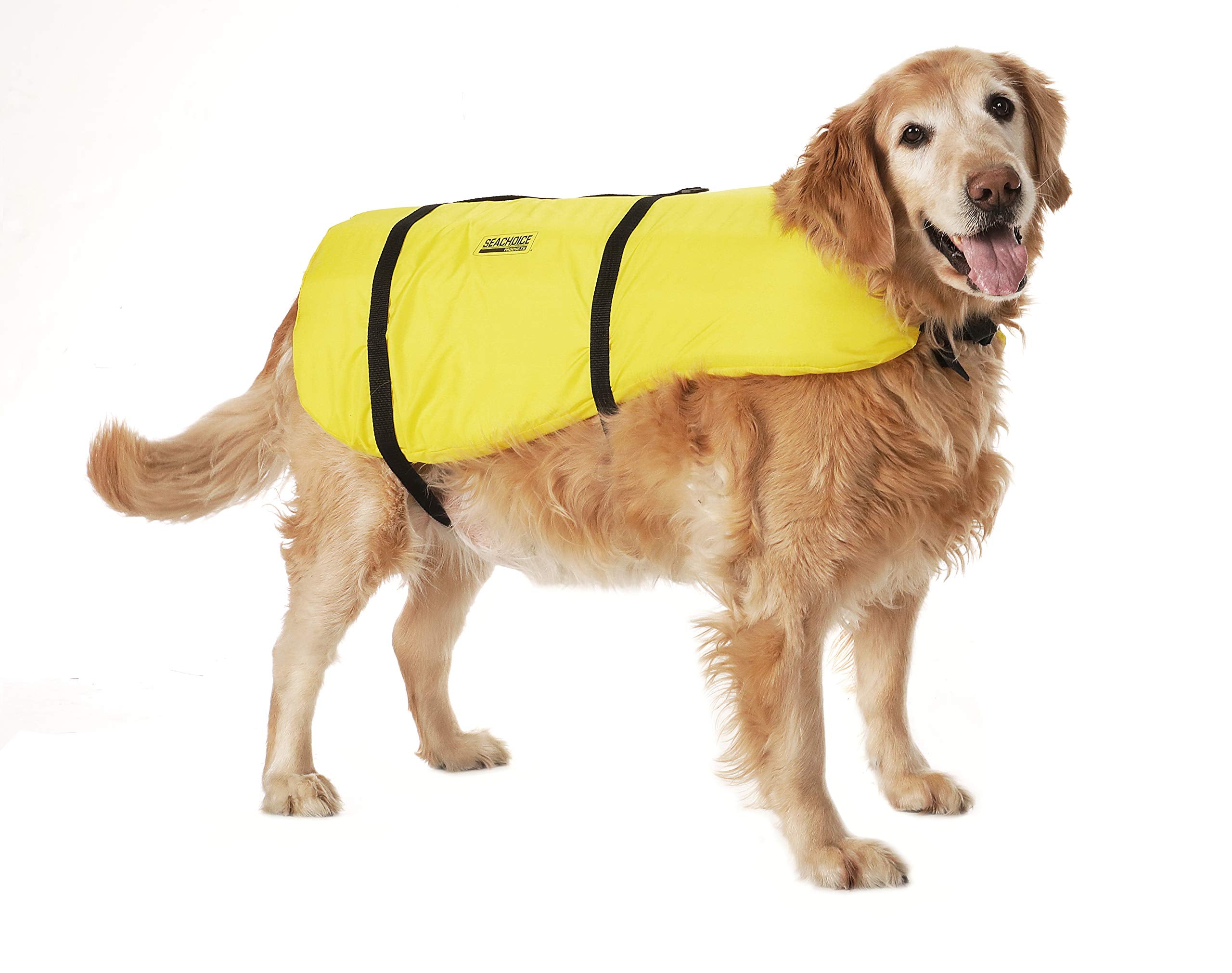 Seachoice Dog Life Vest, Adjustable Life Jacket For Dogs, W/Grab Handle, Yellow, Size Large, 50-90 Lbs.