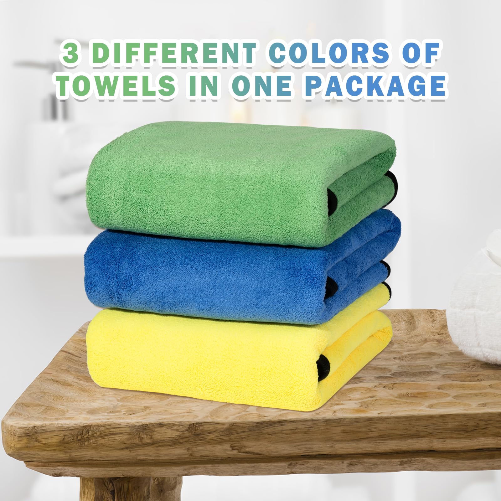 Micooyo 3Pcs Dog Towels For Drying, Super Absorbent Pet Grooming Towels, Quick Drying Dog Bath Towels For Puppy Cats (Green, Blu