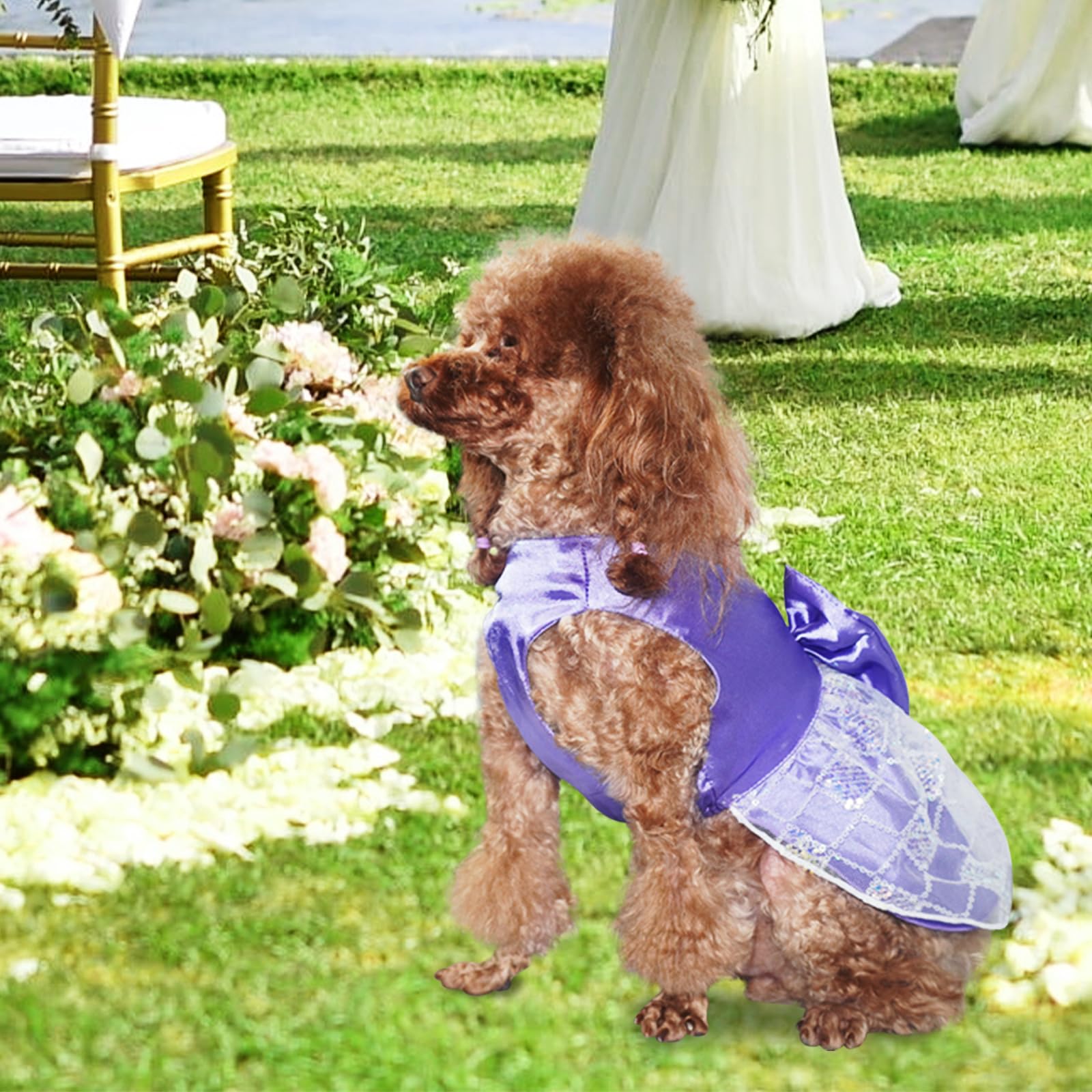 Topkins Cute Dog Outfit With Bow Tie - Summer Dress & Holiday Skirt With Purple Heart Pearl Necklace For Medium Small Dogs