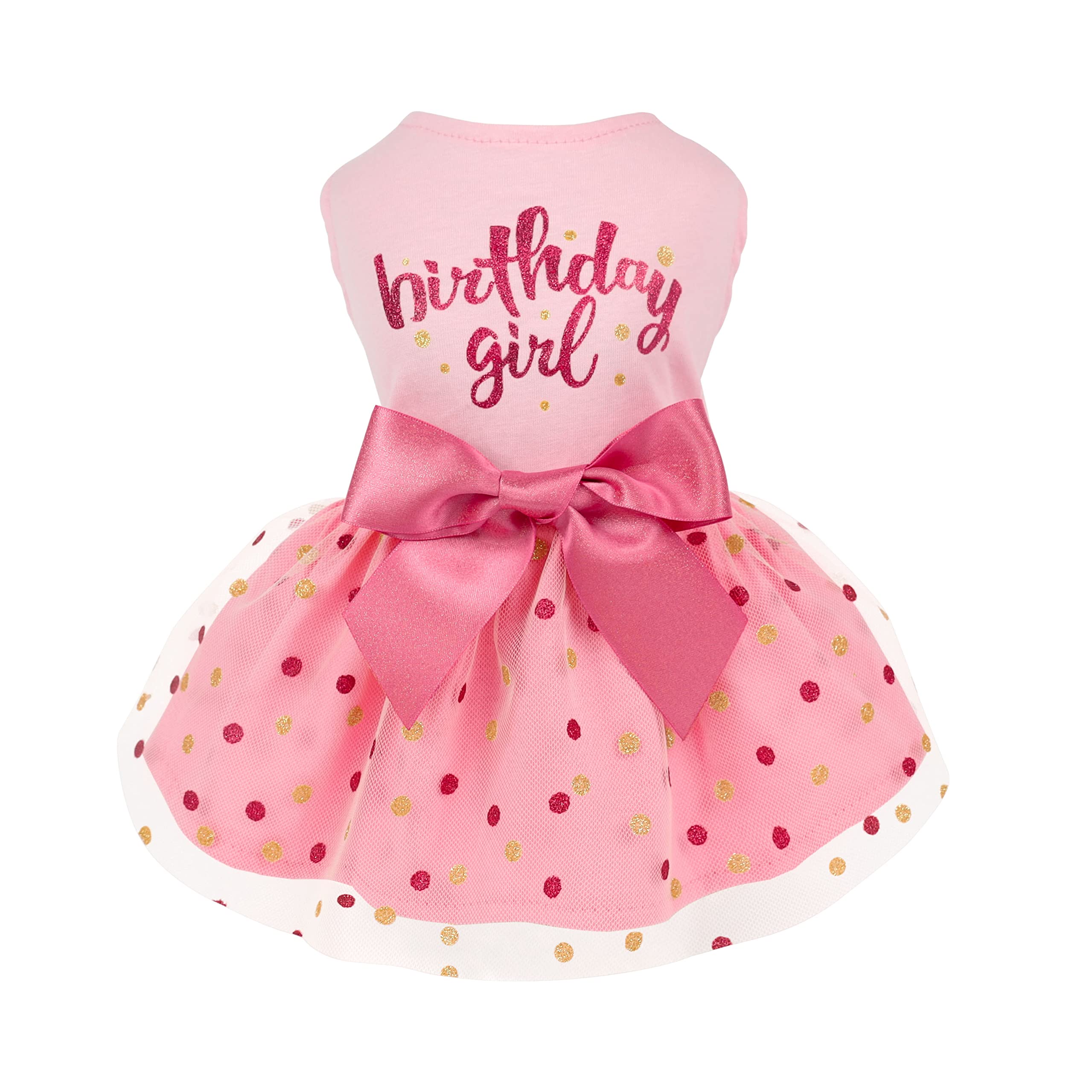 Fitwarm Birthday Girl Dog Tulle Dress, Dog Clothes For Small Dogs Girl, Cat Apparel, Pink, Small