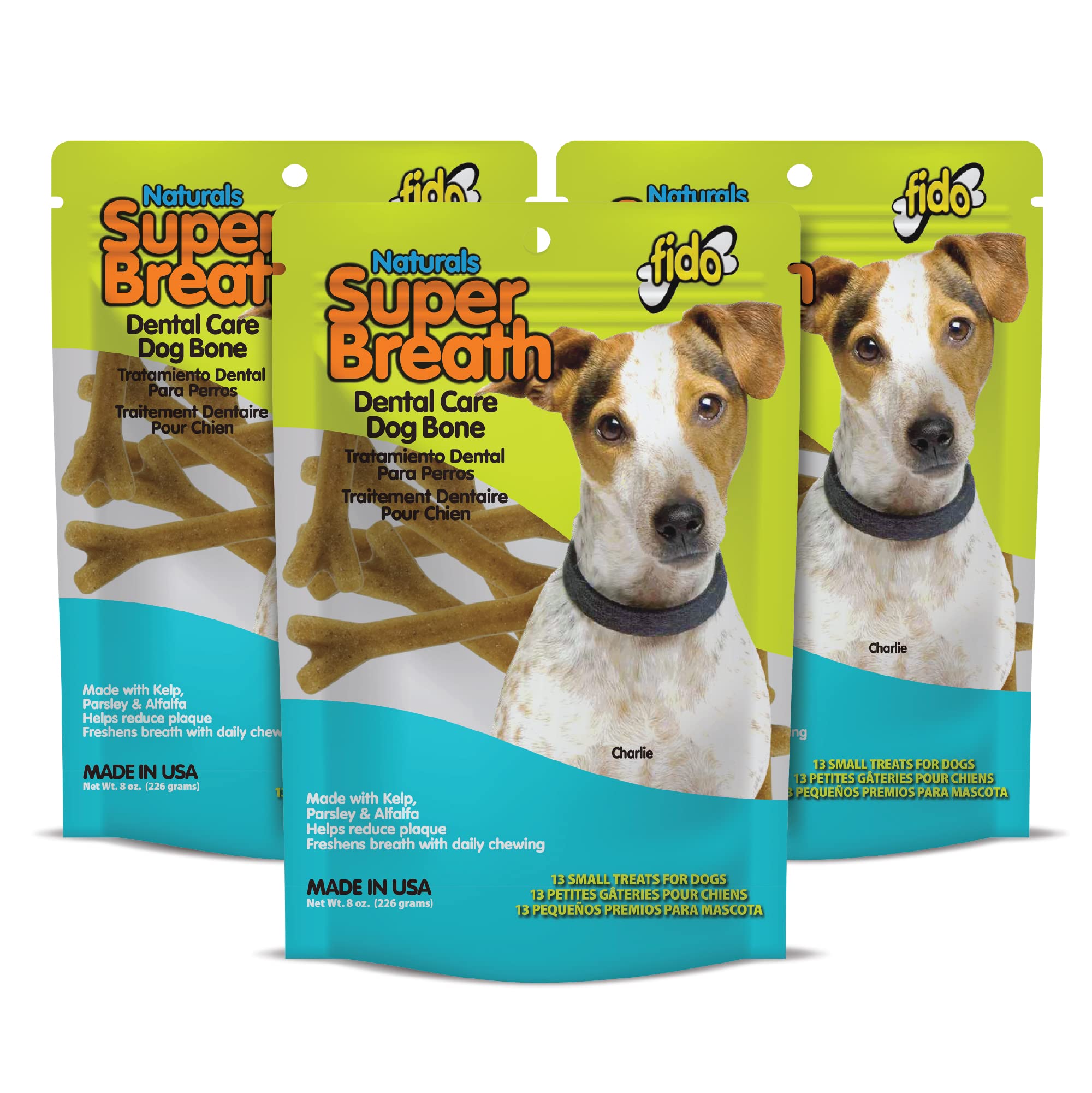 Fido Super Breath Dental Care Bones for Dogs - 4 Count Large Dog Dental Treats for Large Dogs (Made in USA) - Tasty Dog Dental C
