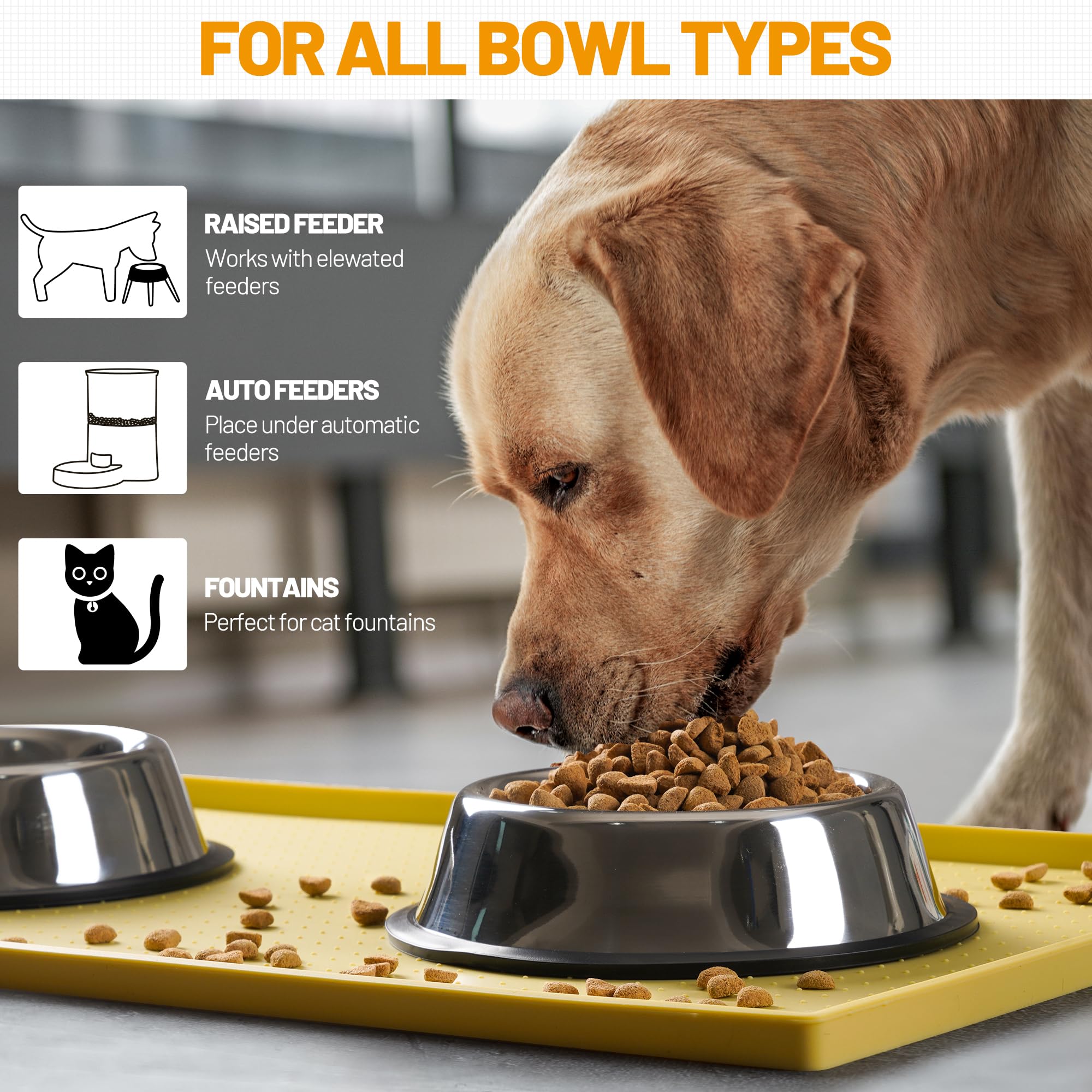 Hubulk Dog Feeding Mat,100% Waterproof Food Grade Silicone Pet Food and Water Bowl Placemat,Dishwasher, High Raised Edge to Prev