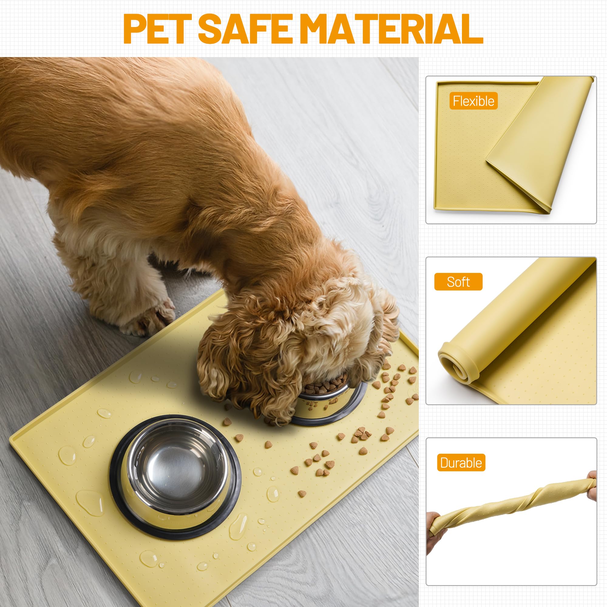 Hubulk Dog Feeding Mat,100% Waterproof Food Grade Silicone Pet Food and Water Bowl Placemat,Dishwasher, High Raised Edge to Prev