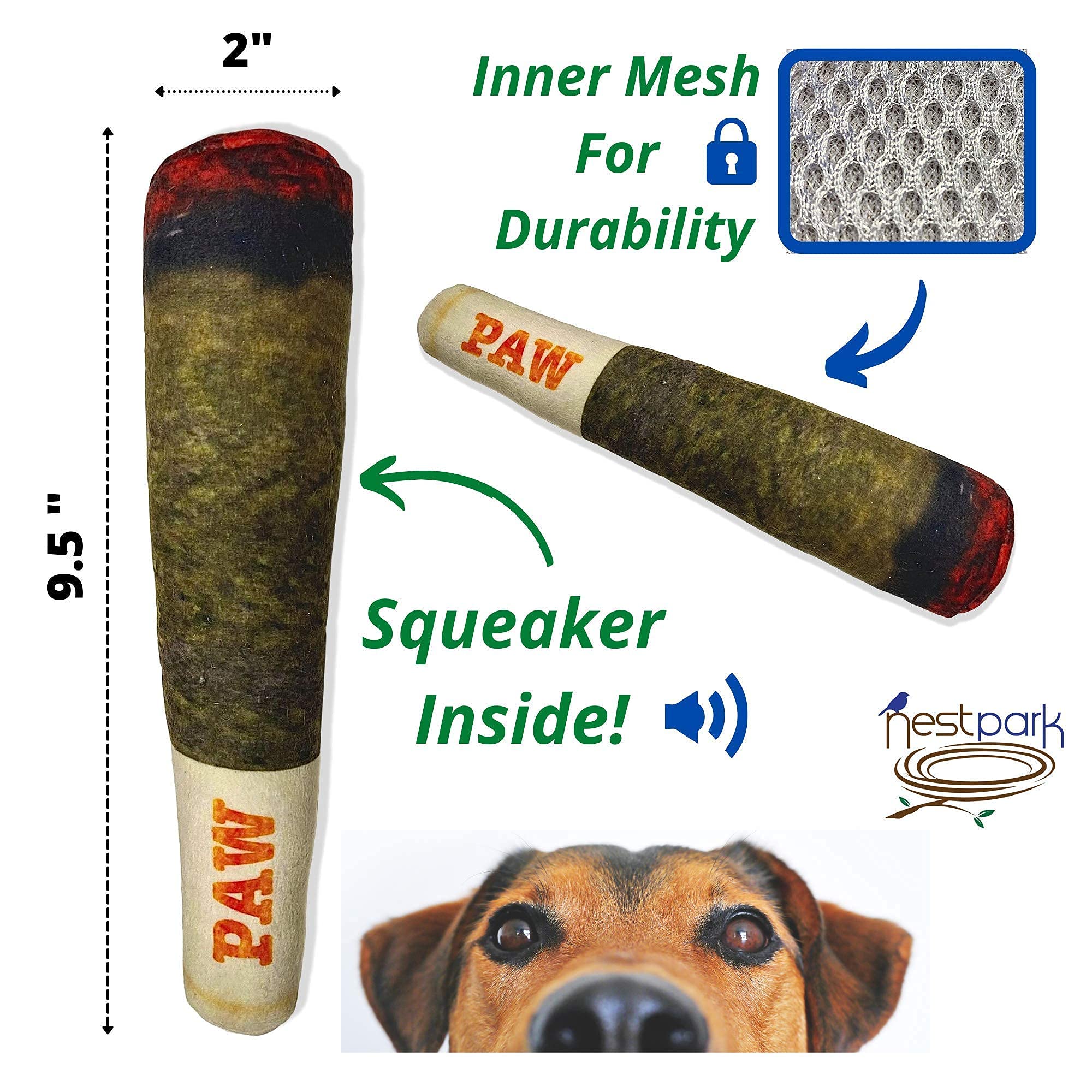 Nestpark Doggy Doobie - Funny Dog Toys - Plush Squeaky Toys For Medium, Small And Large - Cool Stuffed Cute Gifts For Dog Birthday