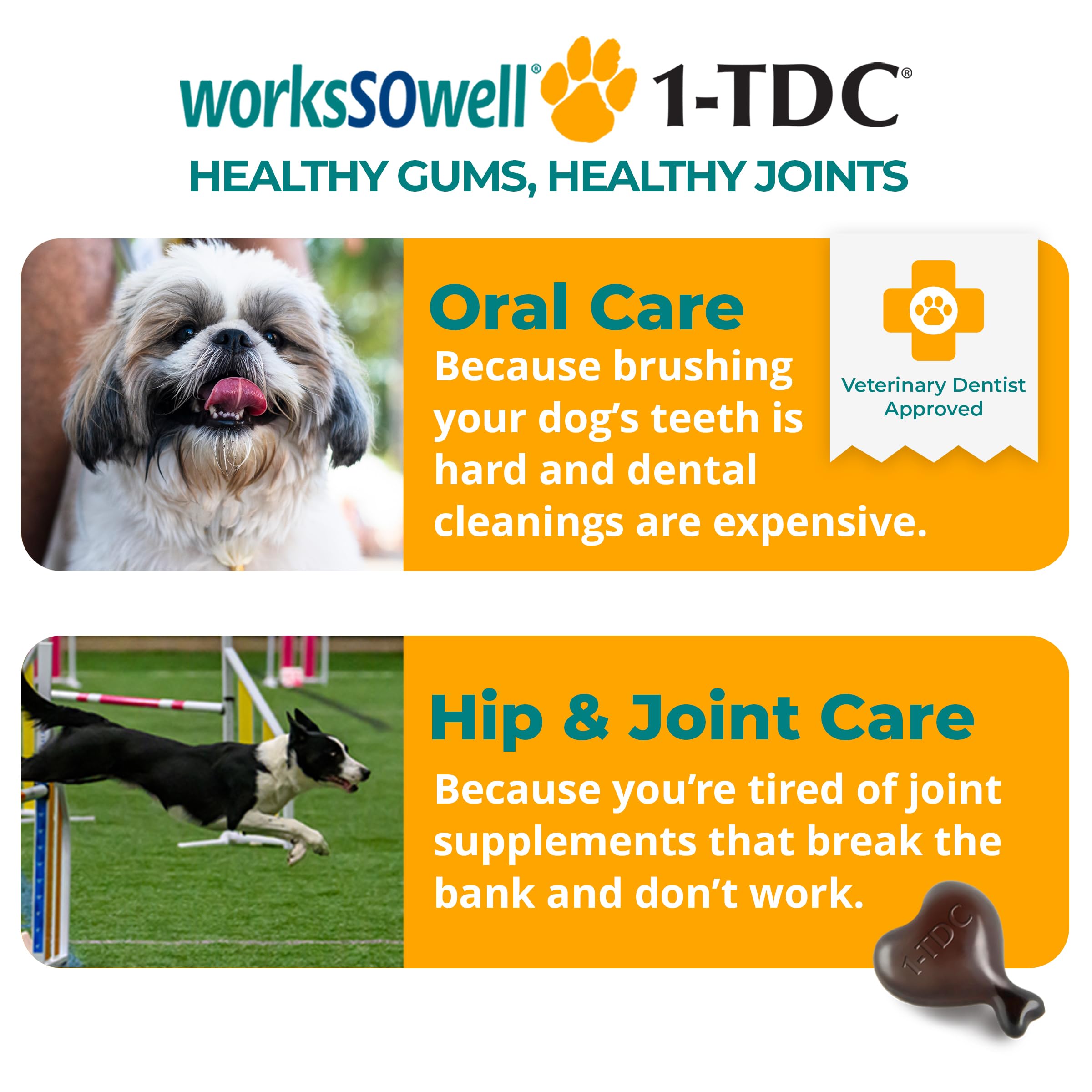 1TDC WorksSoWell Dual Action Joint Supplement for Dogs & Cats - Hip and Joint Supplement for Large Breed & Small Breed - Also Gr
