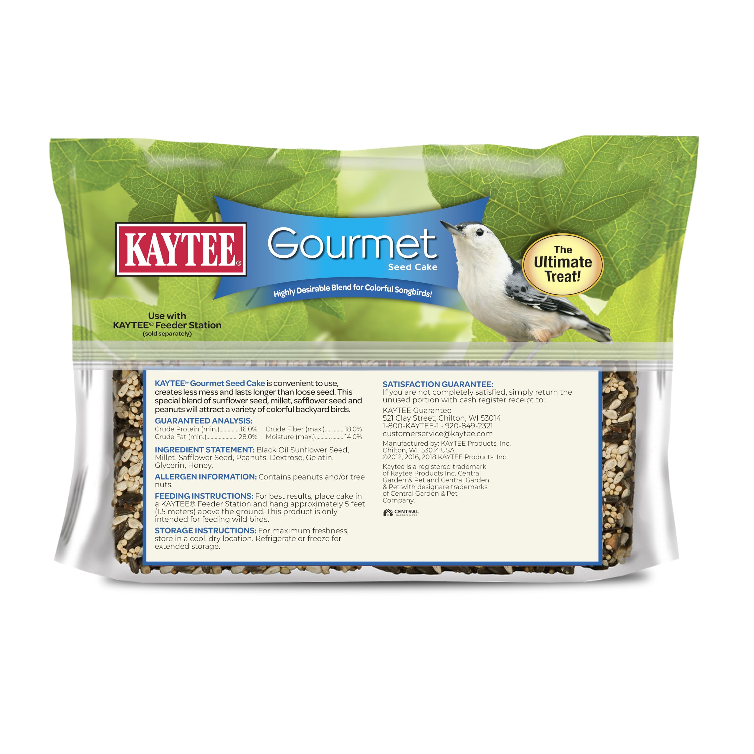 Kaytee Wild Bird Gourmet Seed Cake, 2 lbs, 4 Count - Ideal for Cardinals, Chickadees, Woodpeckers & More